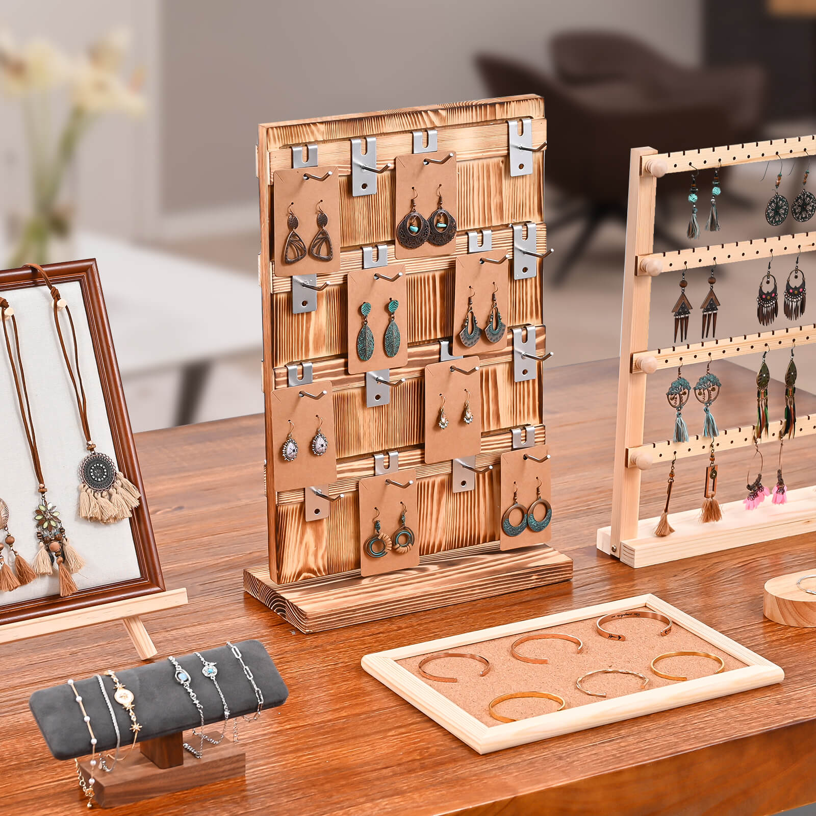 wooden earrings jewelry stand for retail