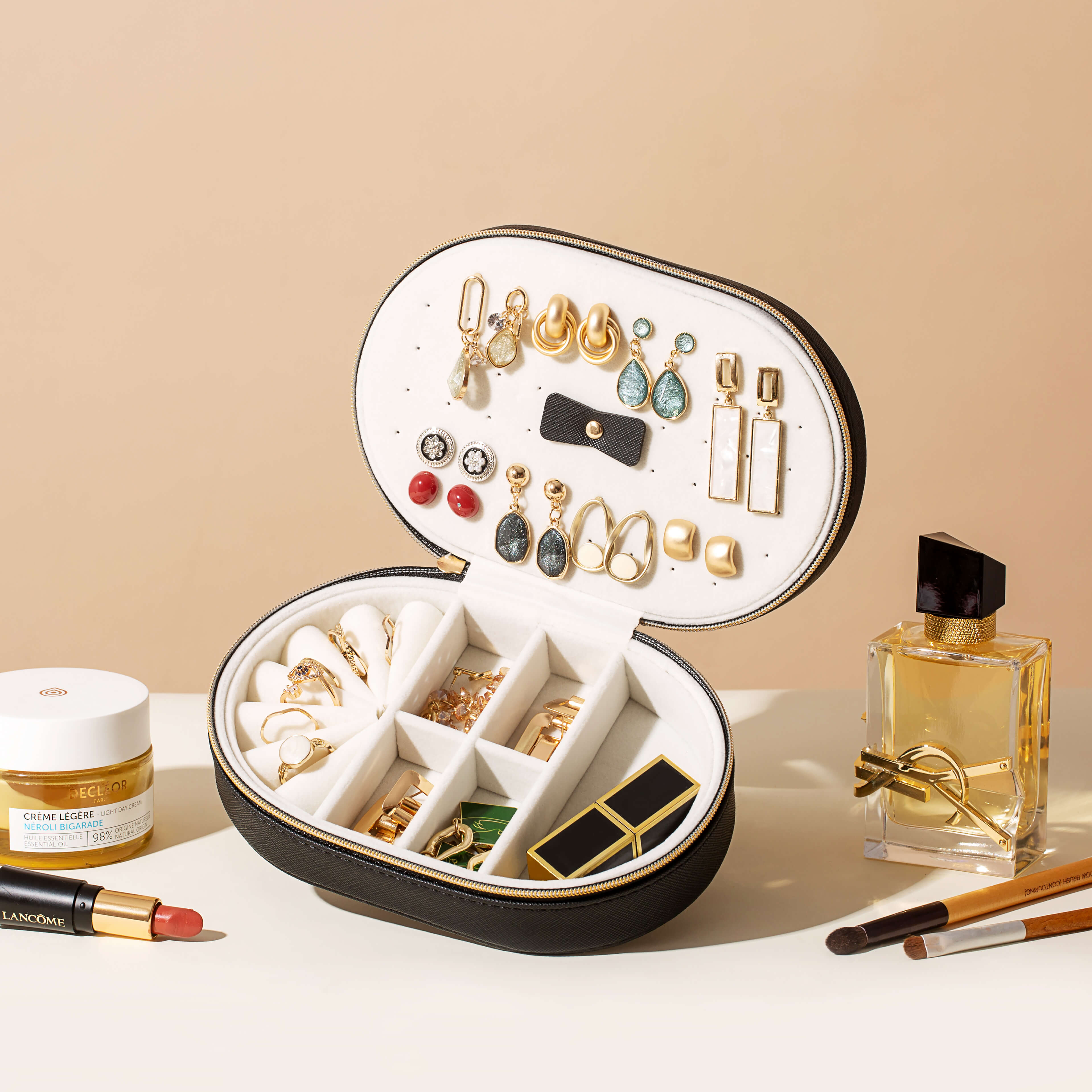small travel jewelry box beige