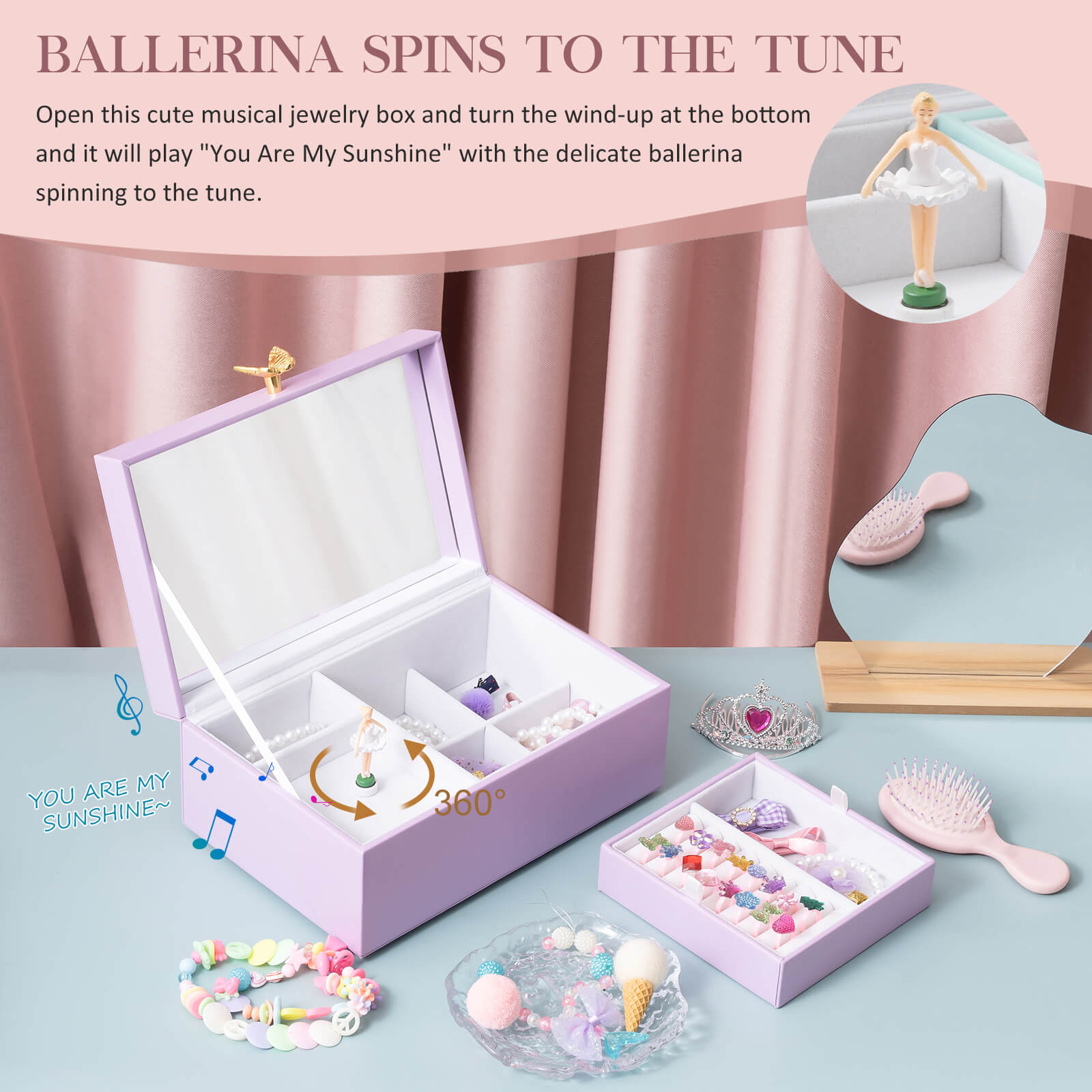 musical ballerina jewelry gift box for girls purple