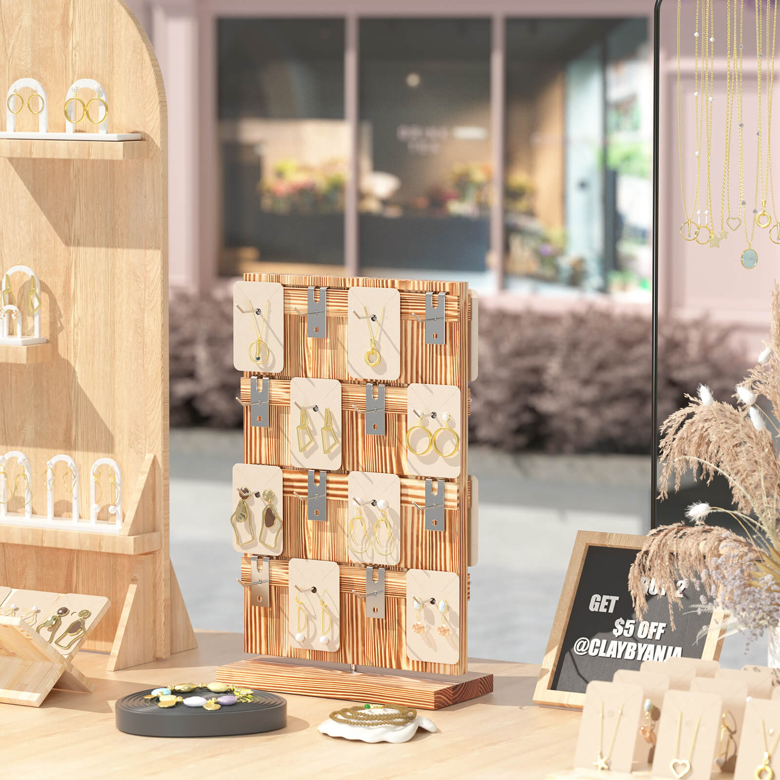 wooden earrings jewelry stand for retail