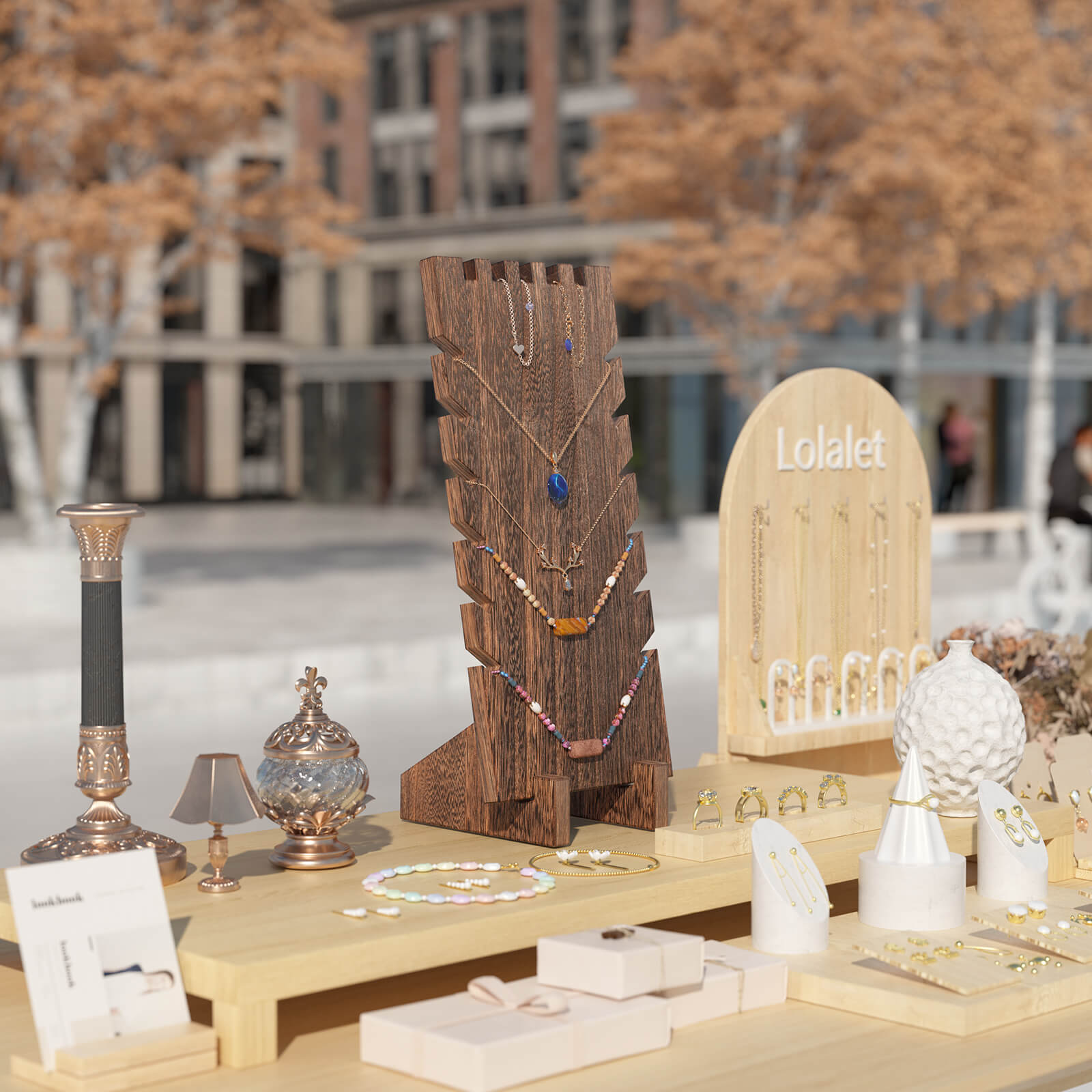 wooden necklace jewelry stand for retail