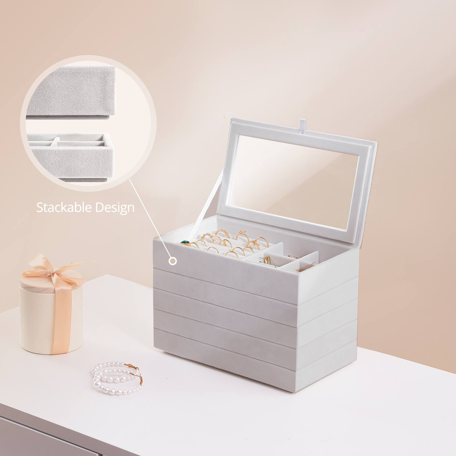 Stackable Velvet Jewelry Storage Box