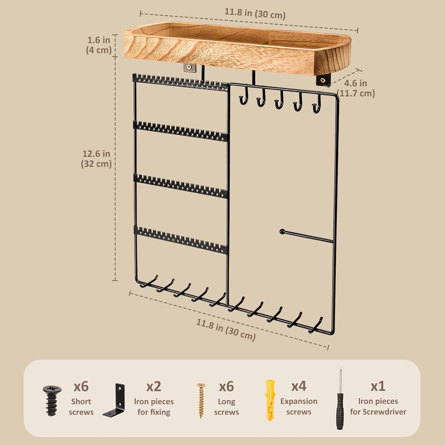 Wall Mount wooden Jewelry Organizer