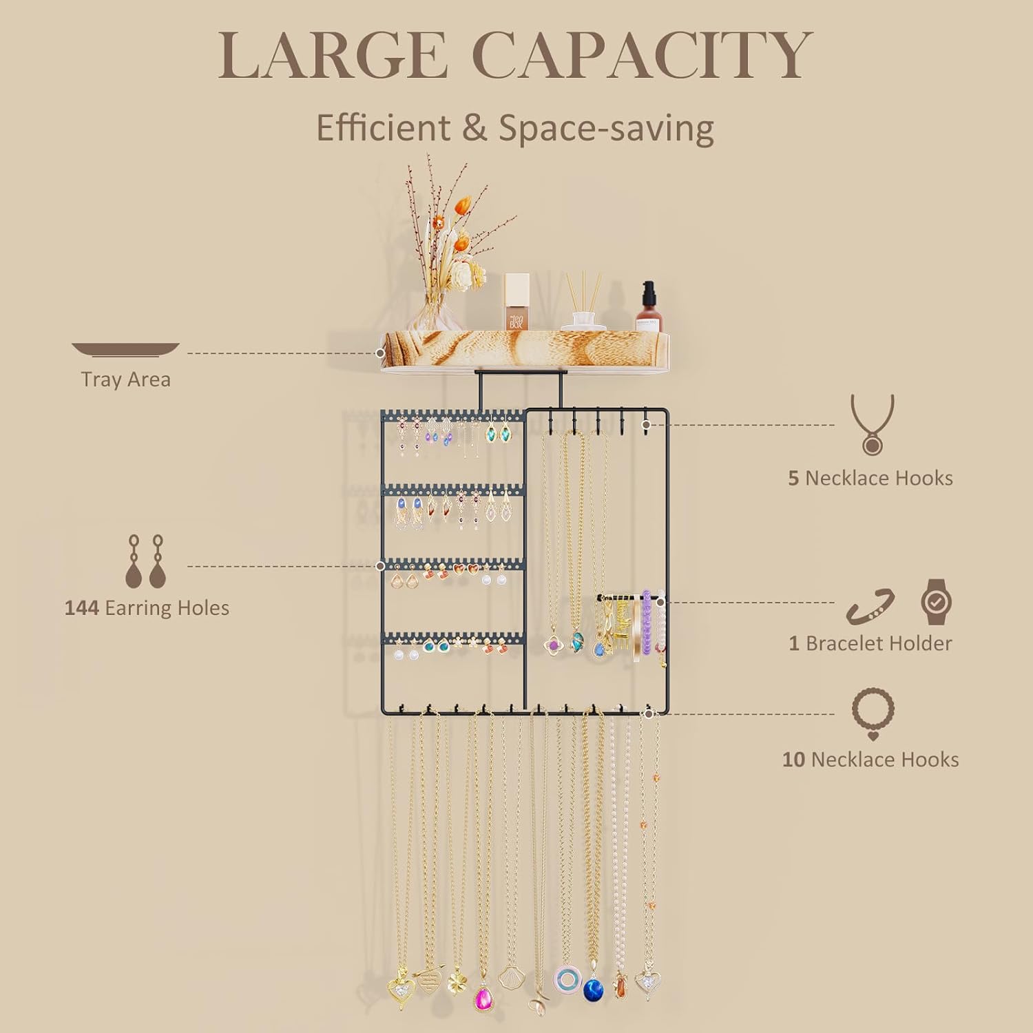 Wall Mount wooden Jewelry Organizer