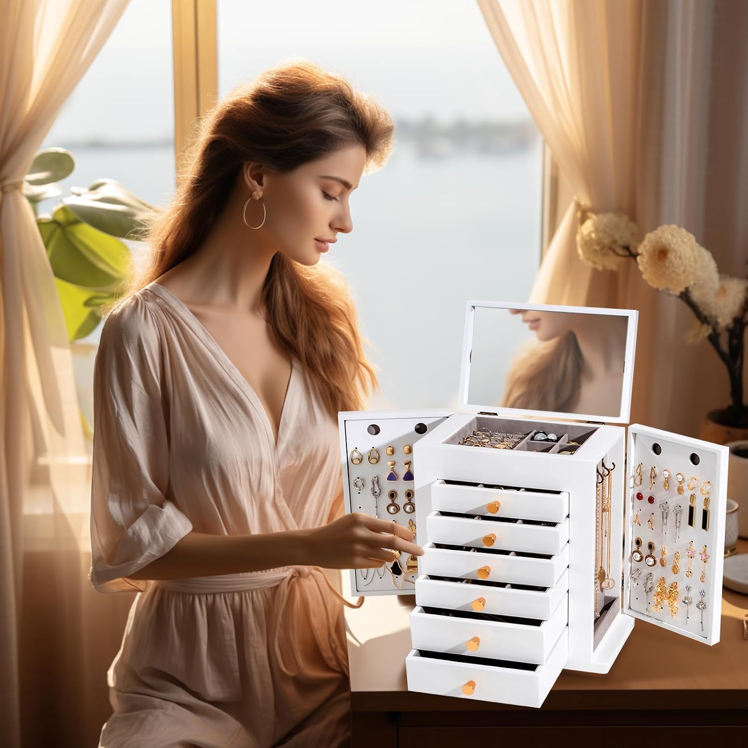 large wooden jewelry box for women