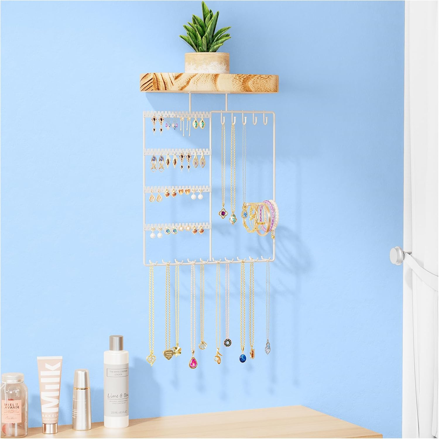 Wall Mount wooden Jewelry Organizer