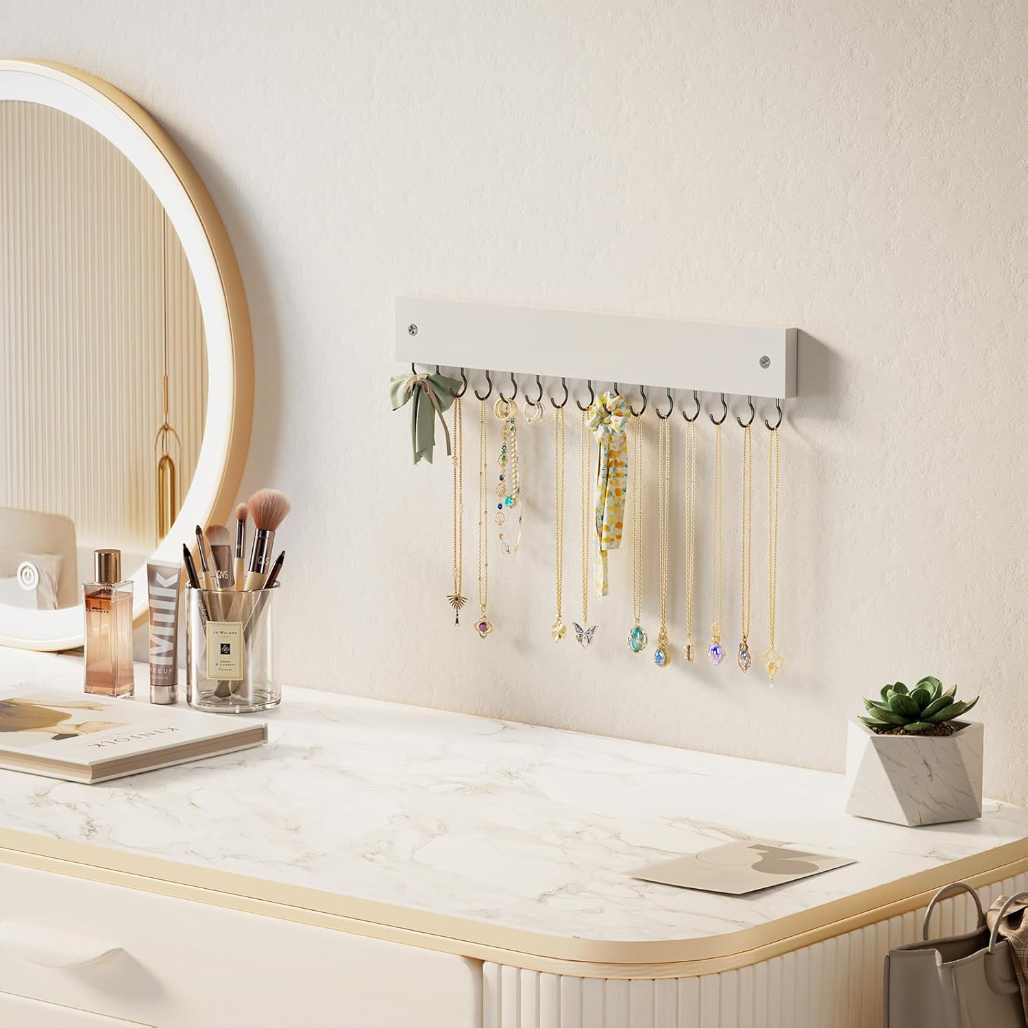 Wall Mount Wooden Necklace Organizer