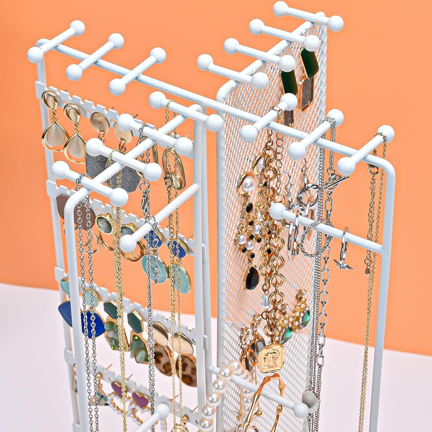 rotating jewelry stand display white
