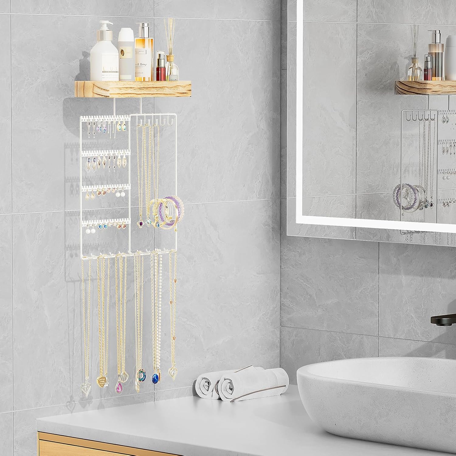 Wall Mount wooden Jewelry Organizer