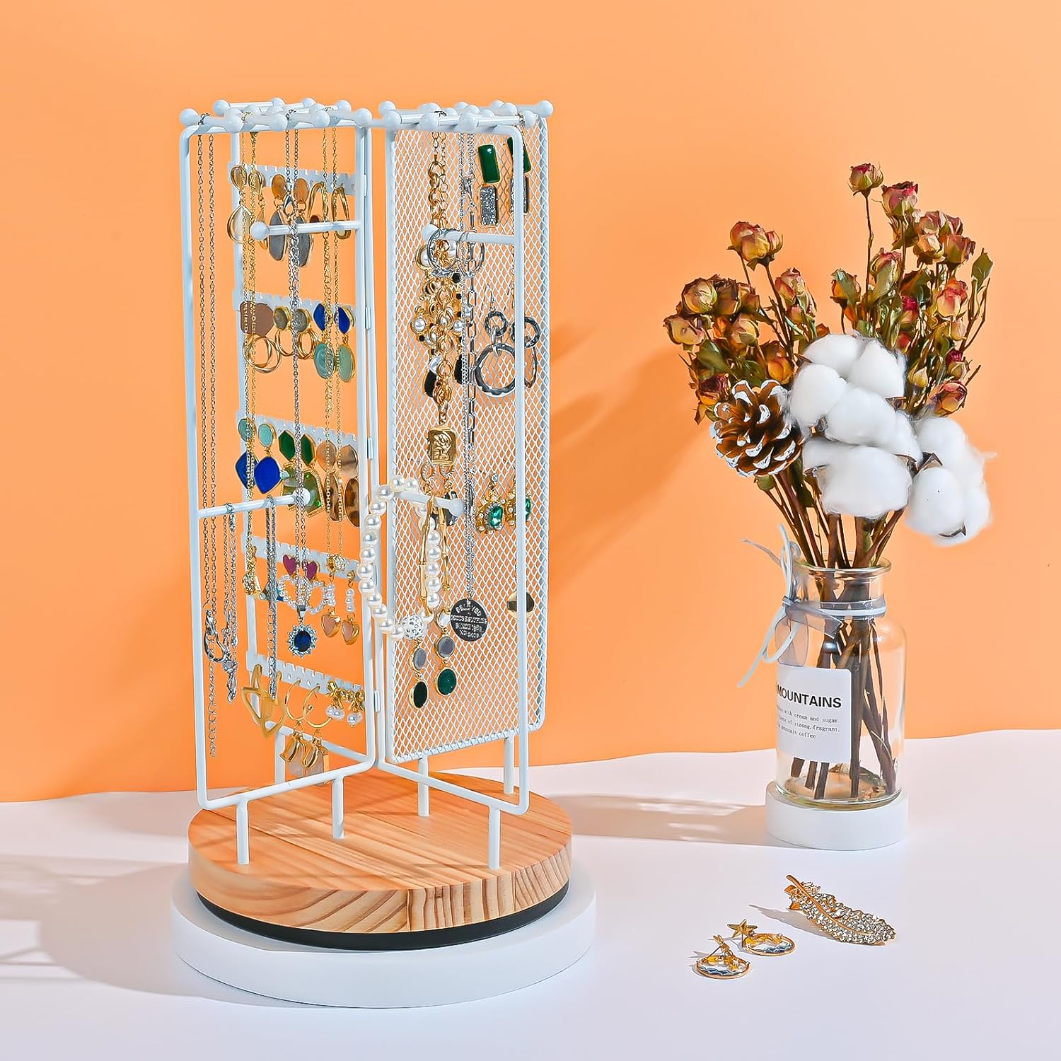 rotating jewelry stand display white