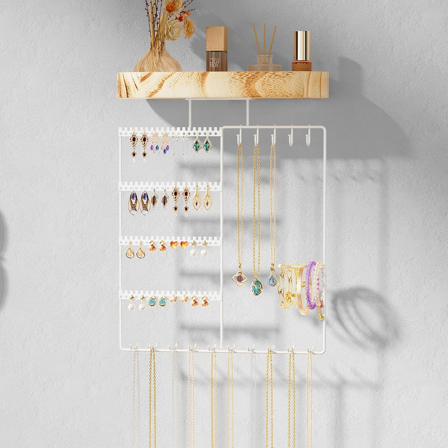 Wall Mount wooden Jewelry Organizer