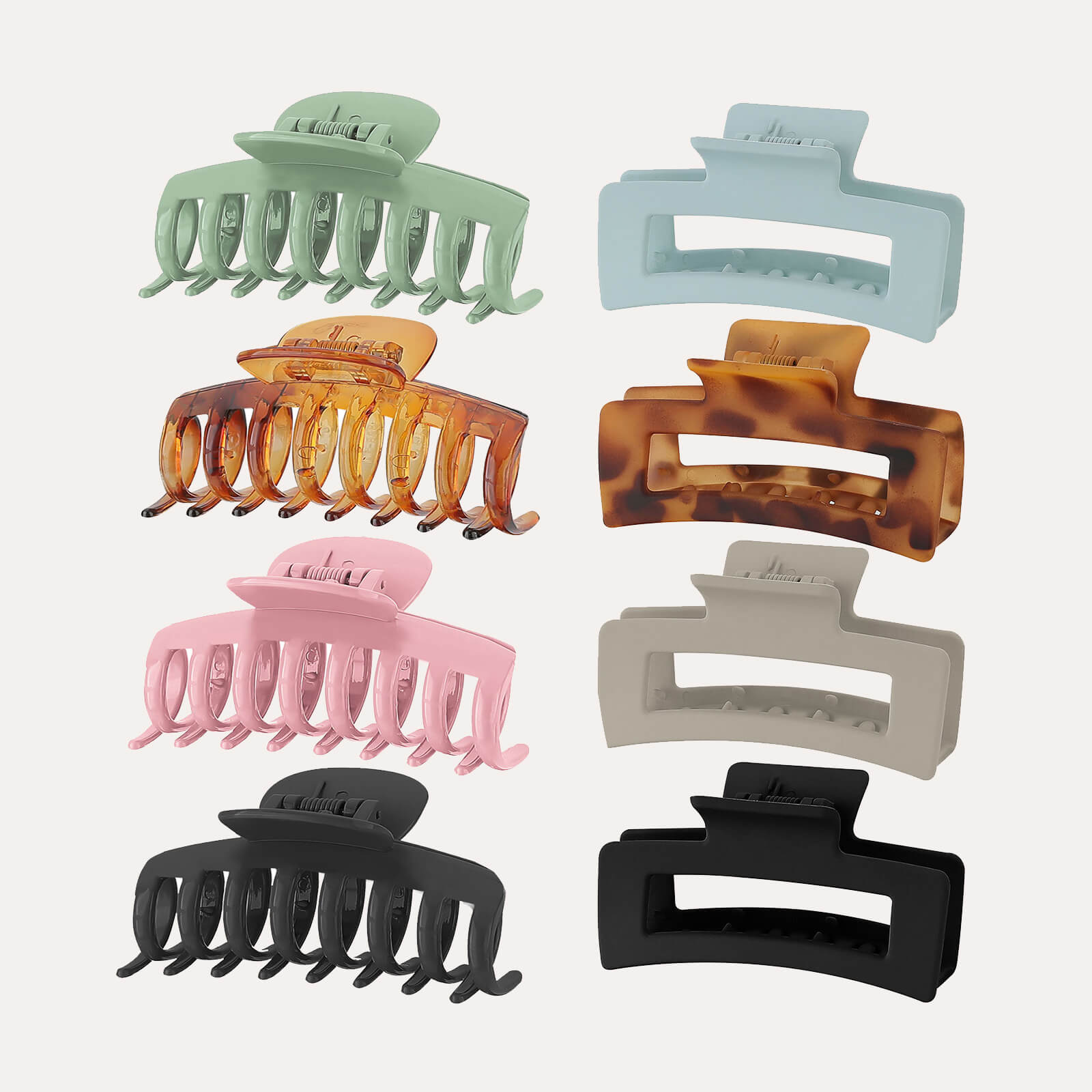 Lolalet 8 Colors Hair Accessories: Claw Clips in Diverse Shades (Dark Purple/Brown Red Amber/Dark Gray/Baby Blue/Black/Yellow Leopard/Dark Khaki/Bean Paste Green)