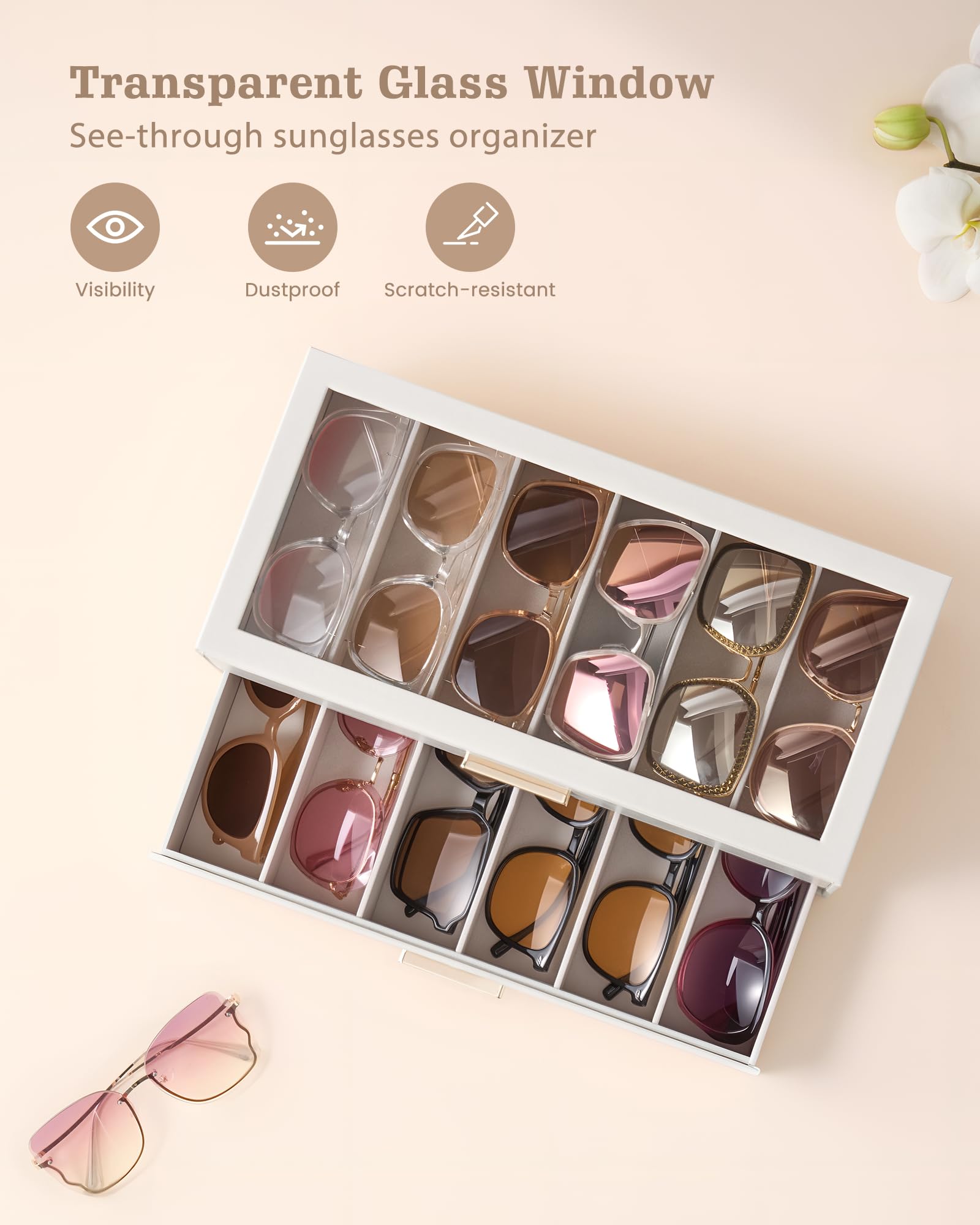 Glasses & Sunglasses Organizer Box with Clear Glass Lid