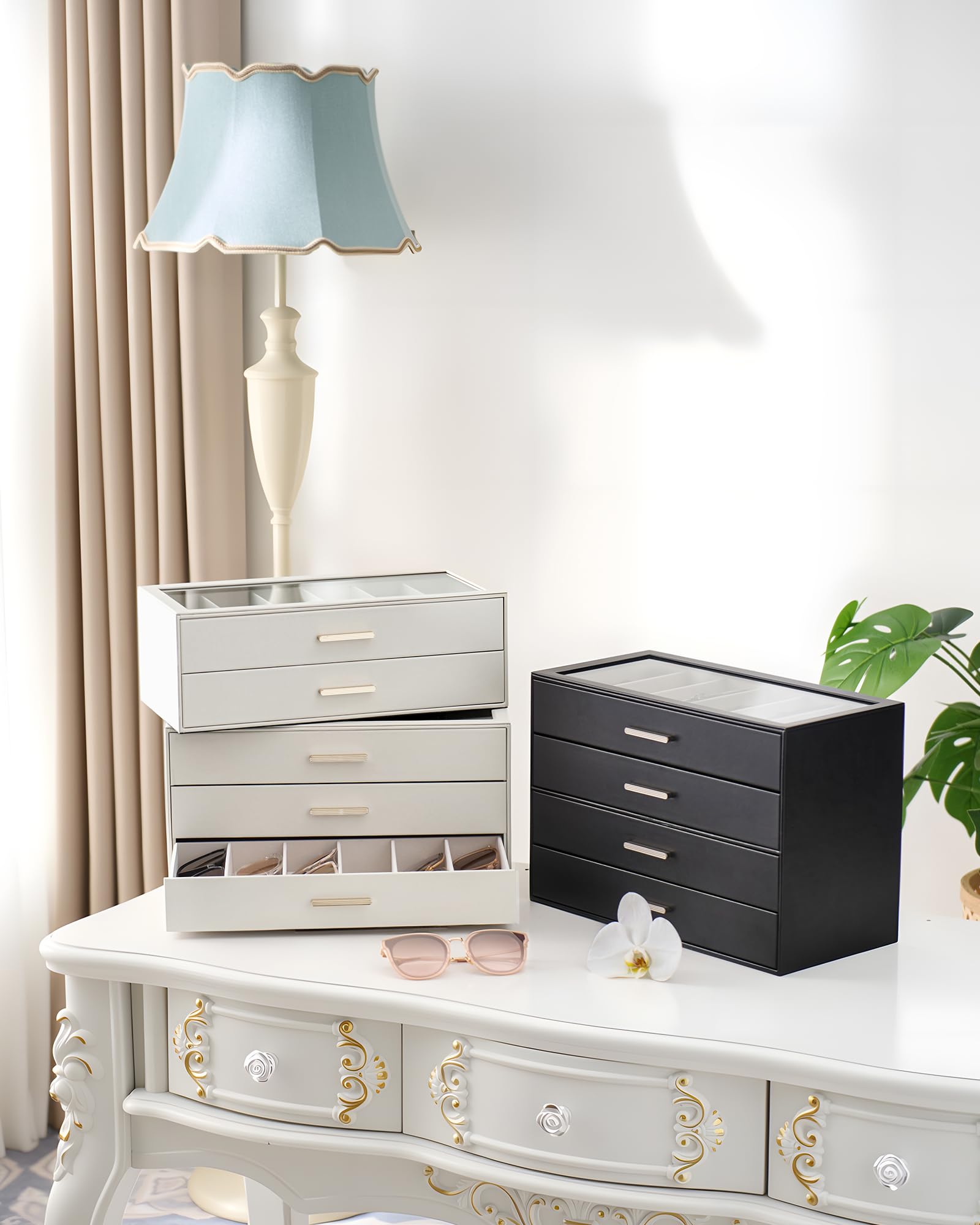 Glasses & Sunglasses Organizer Box with Clear Glass Lid