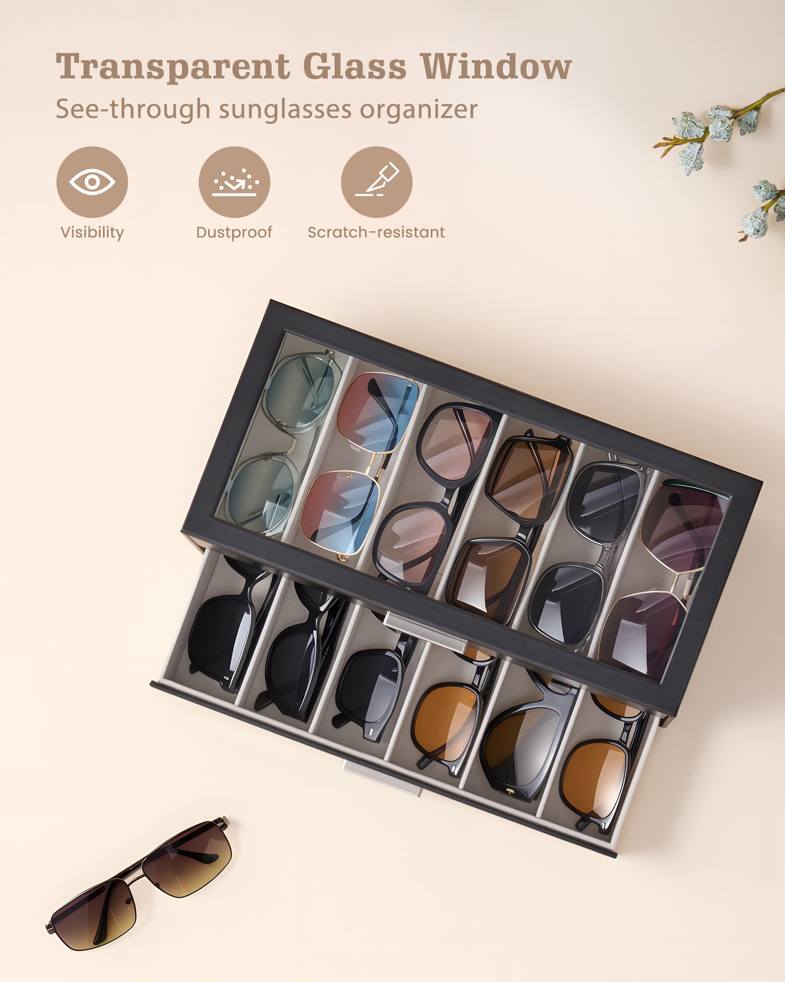 Glasses & Sunglasses Organizer Box with Clear Glass Lid