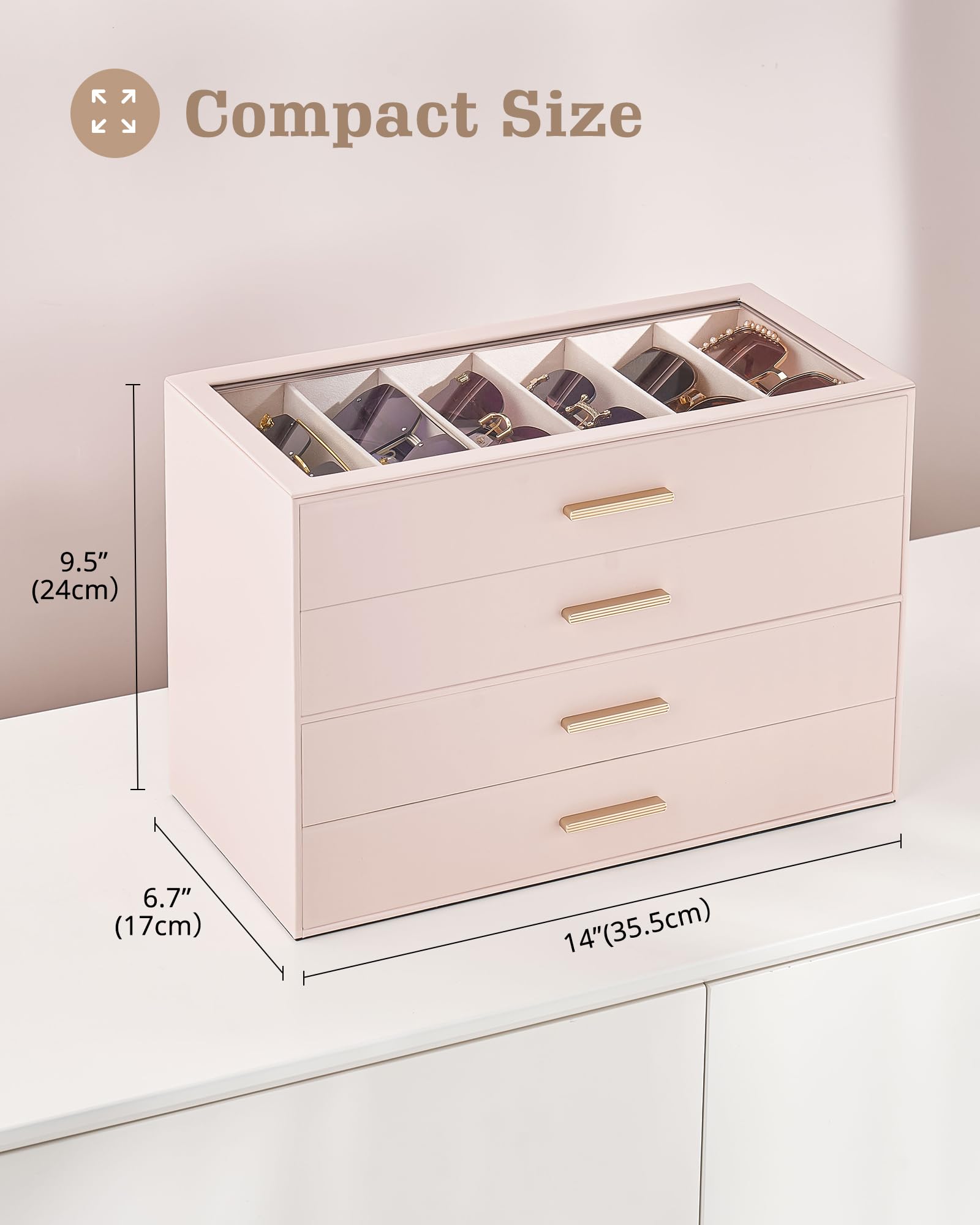 Glasses & Sunglasses Organizer Box with Clear Glass Lid