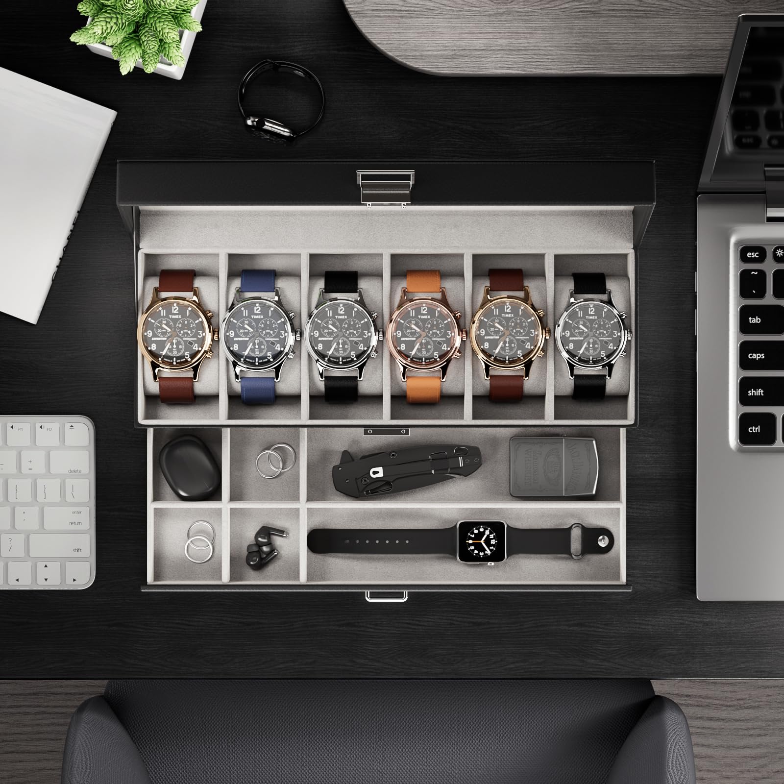 6 Slot Watch Display Case with Drawer