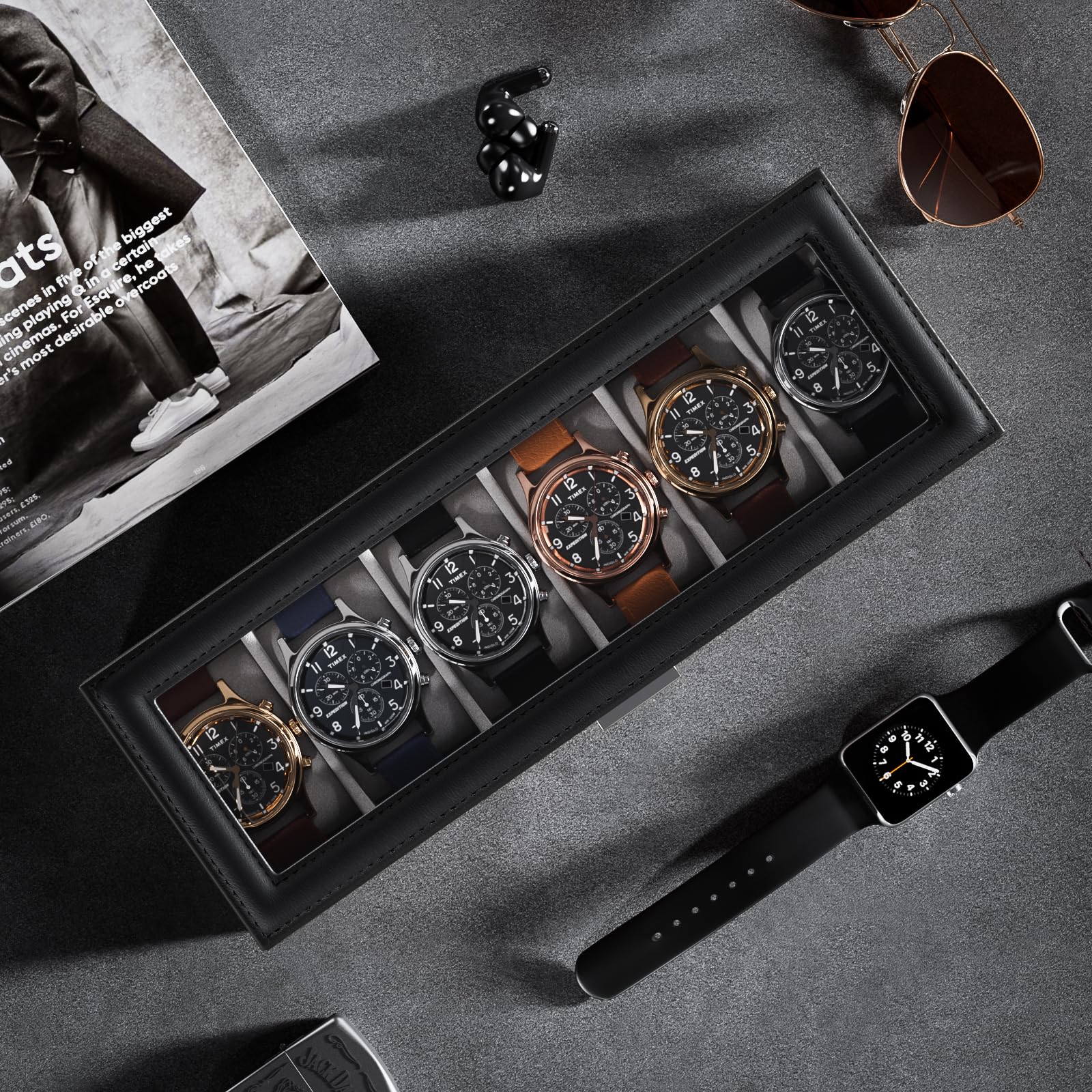 6 Slot Watch Display Case with Drawer