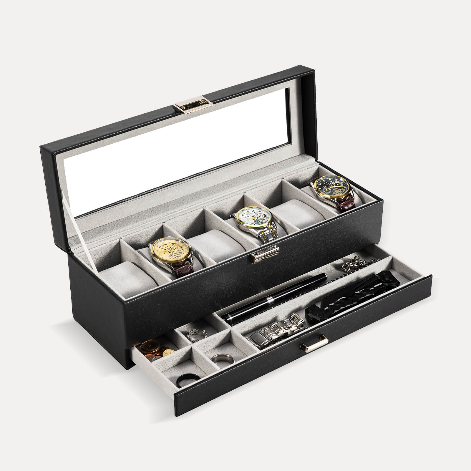6 Slot Watch Display Case with Drawer