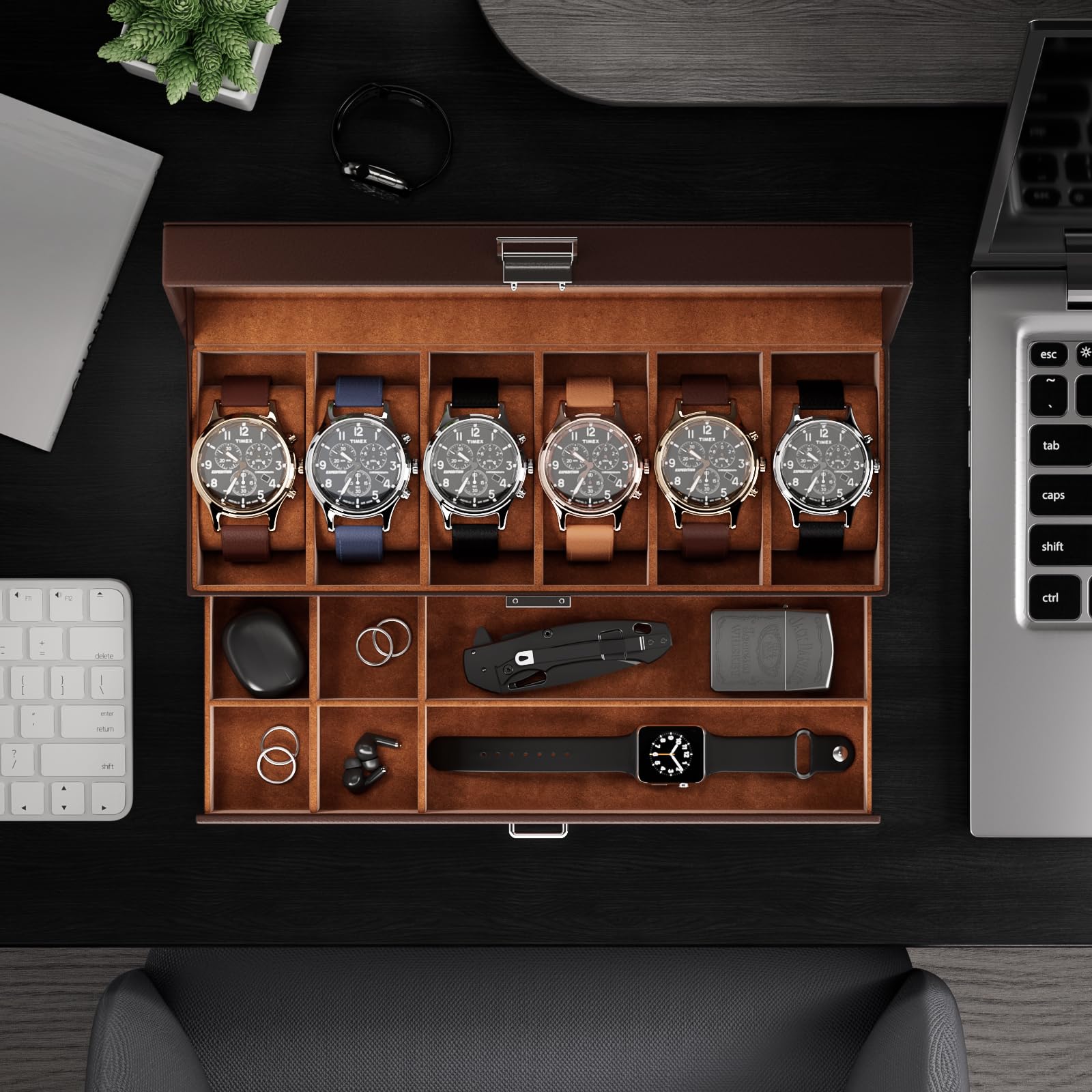 6 Slot 2-Layer Watch Display Case with Drawer