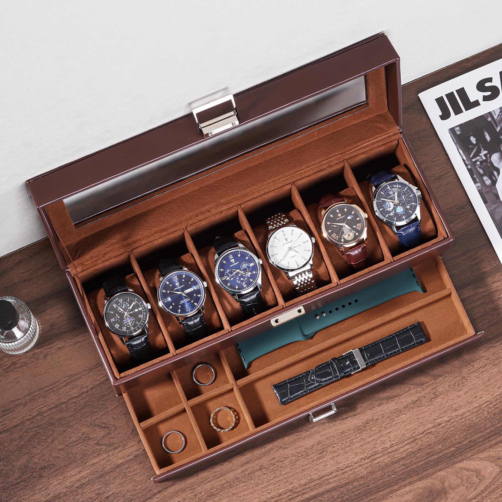 6 Slot 2-Layer Watch Display Case with Drawer