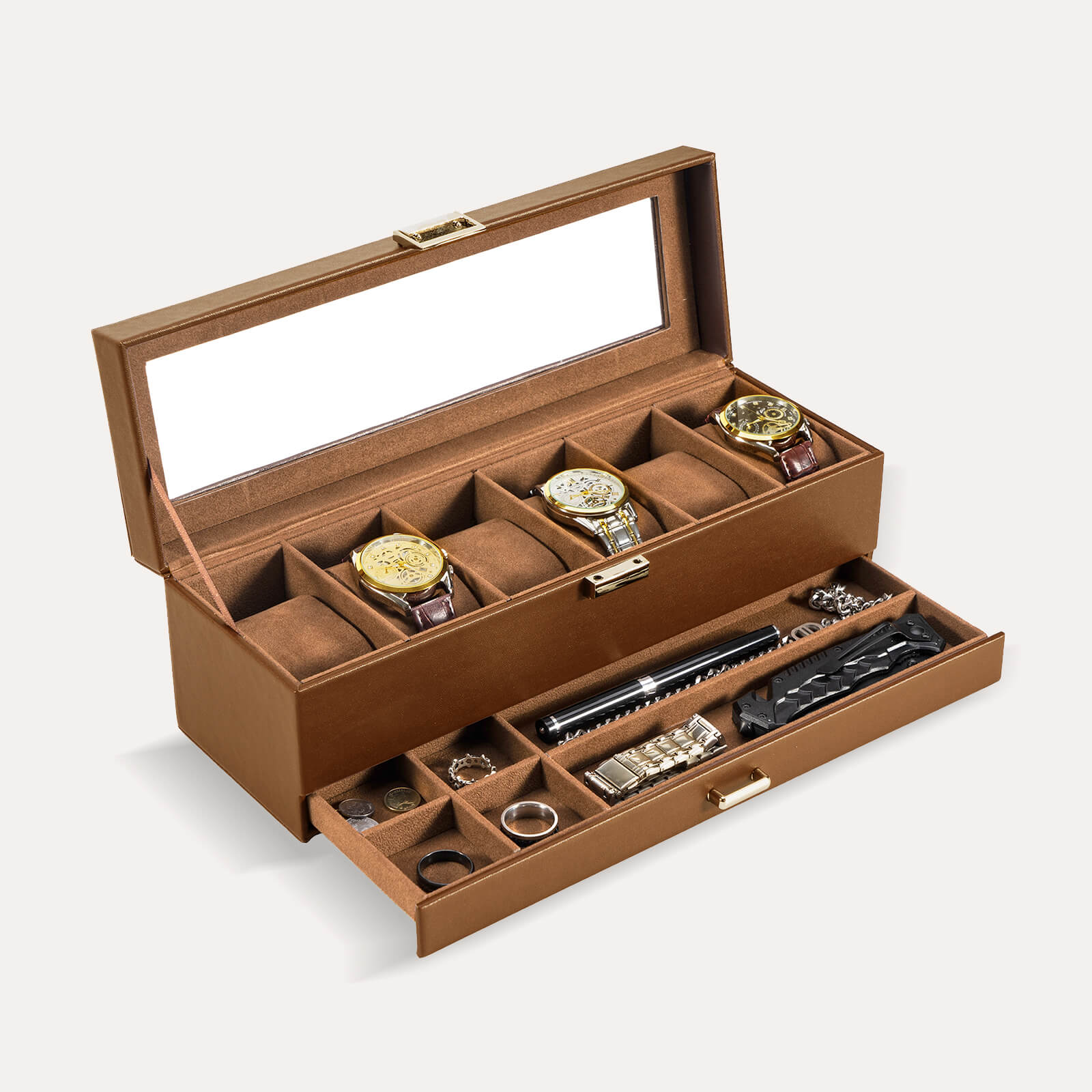 6 Slot Watch Display Case with Drawer