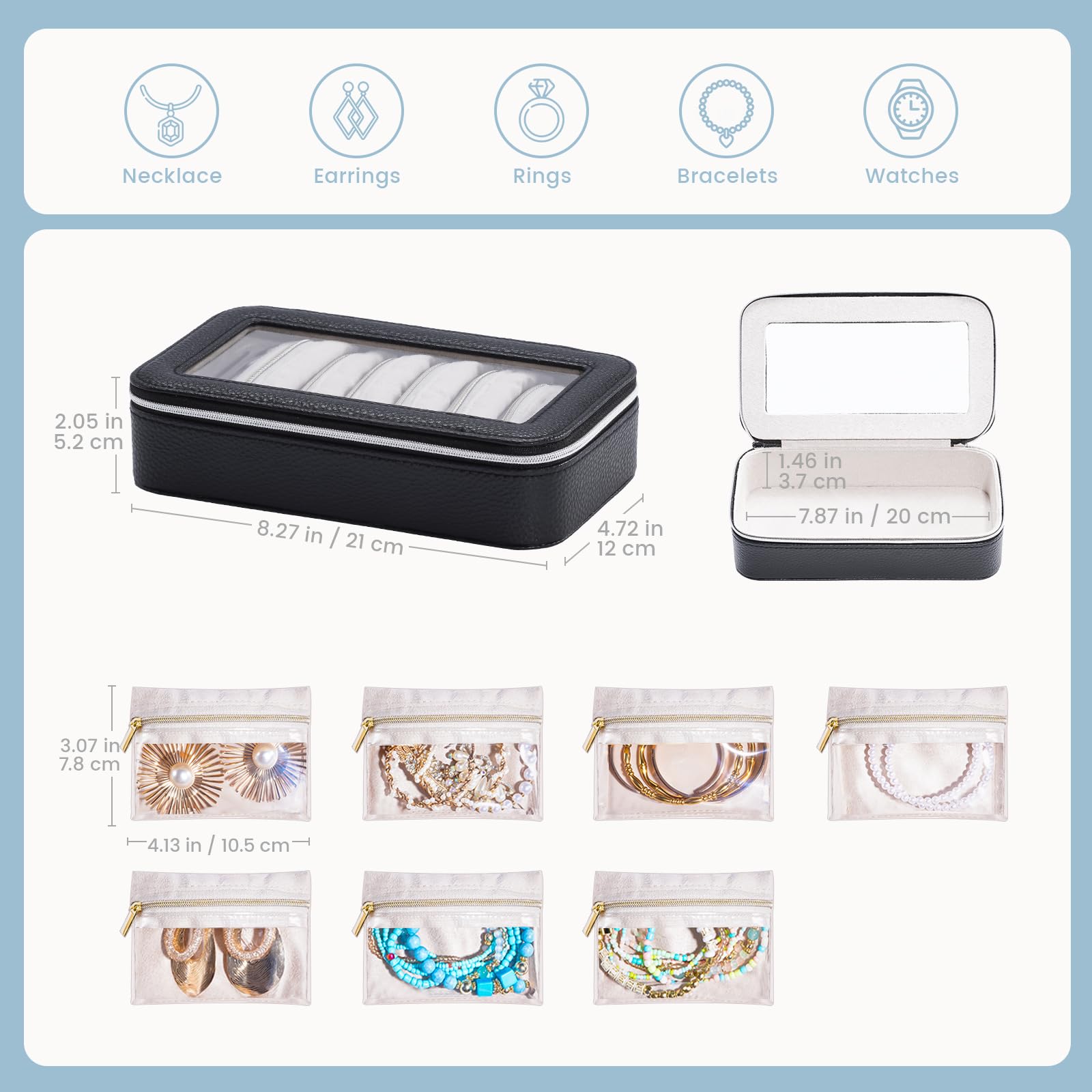 8 in 1 Travel Jewelry Case with Velvet Pouches