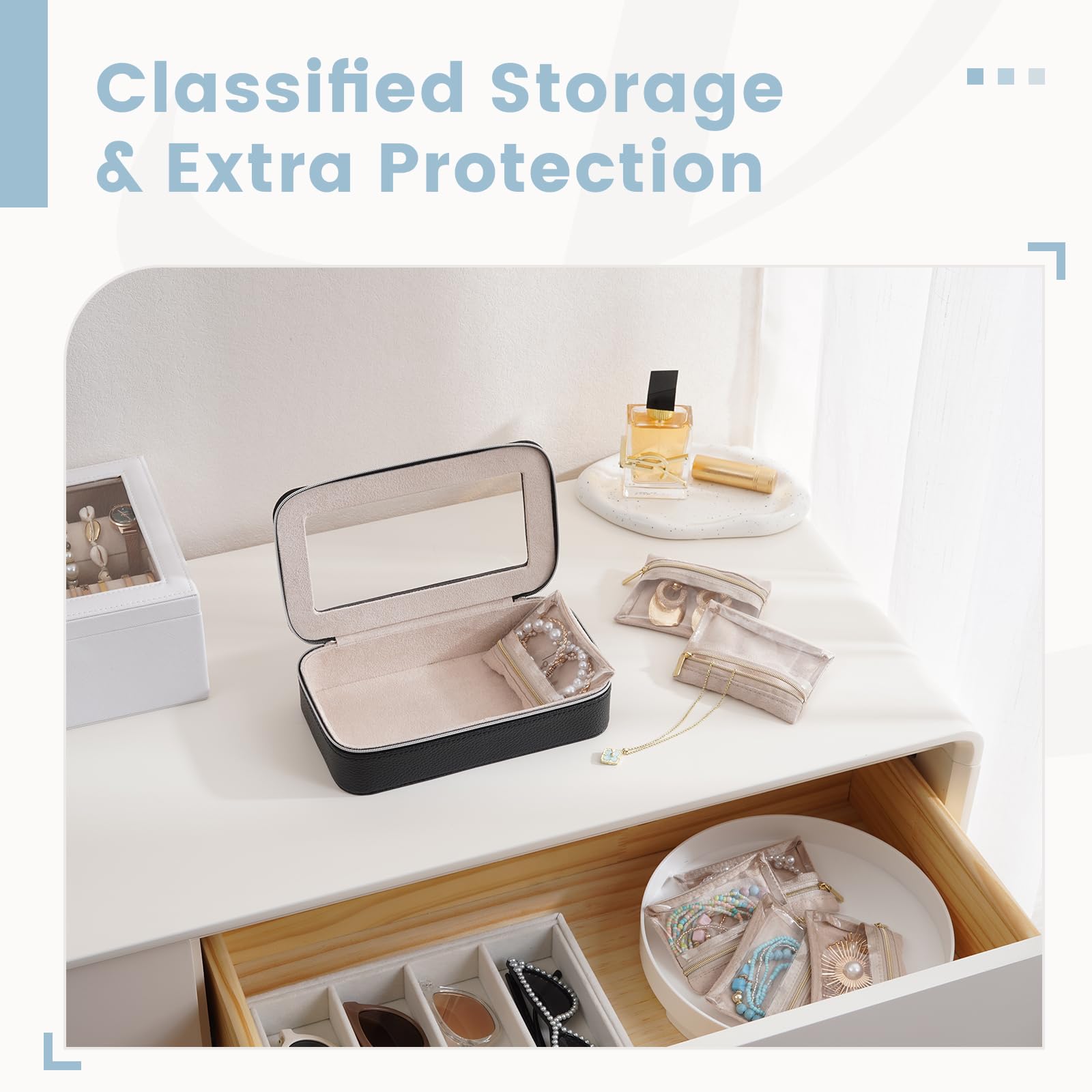 8 in 1 Travel Jewelry Case with Velvet Pouches