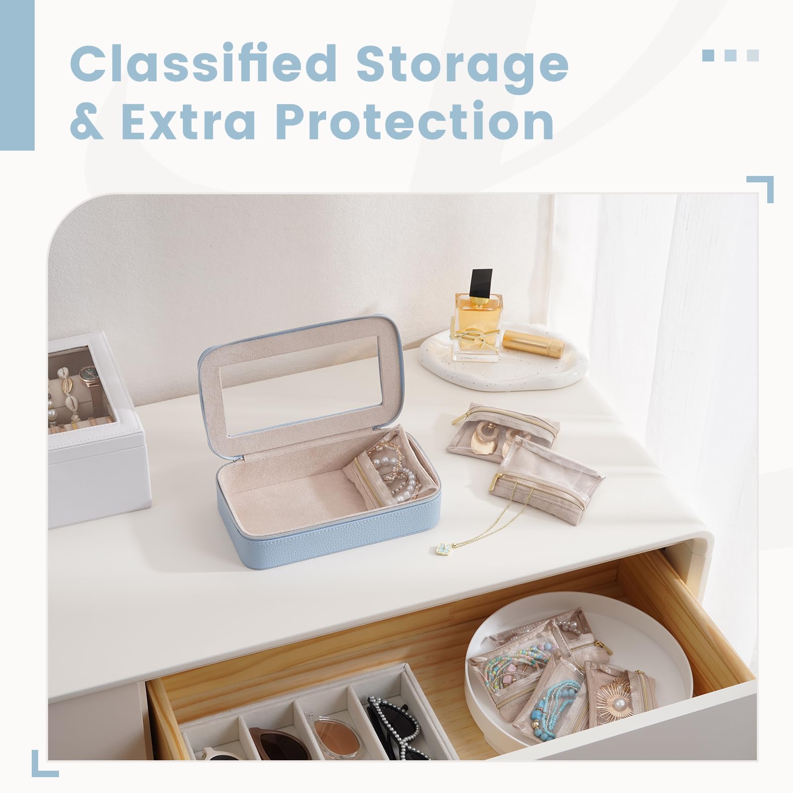 8 in 1 Travel Jewelry Case with Velvet Pouches