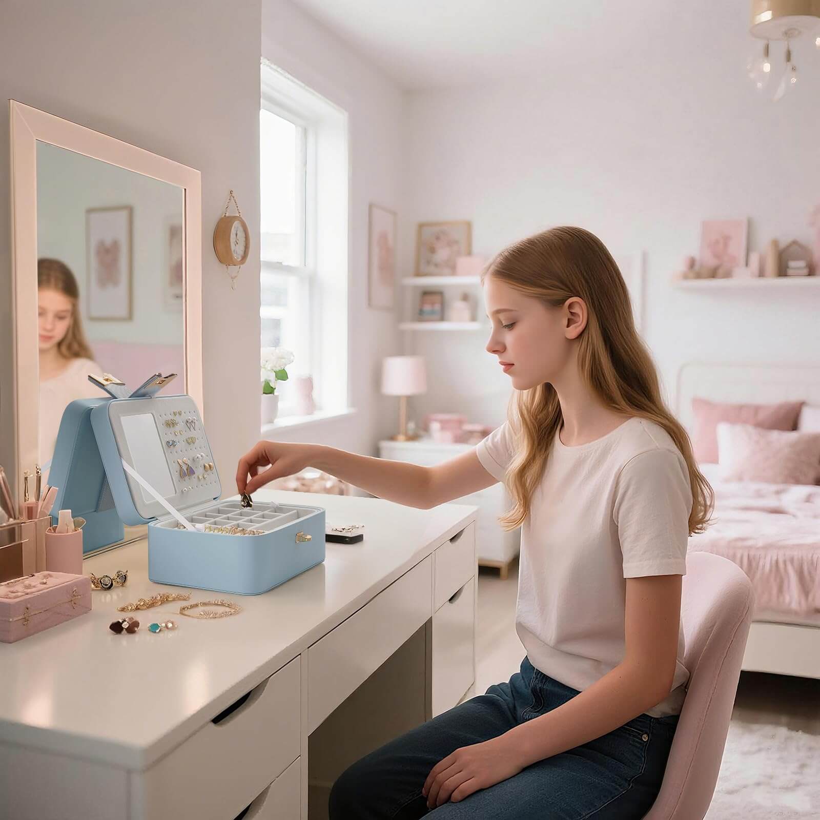 Jewelry Box with Bow Clasp and Mirror