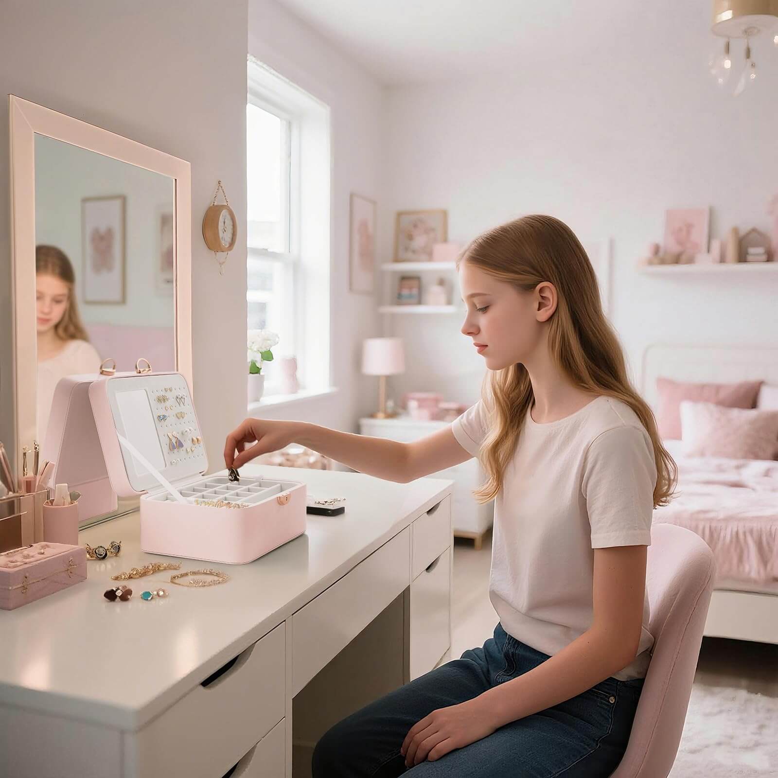 Jewelry Box with Bow Clasp and Mirror