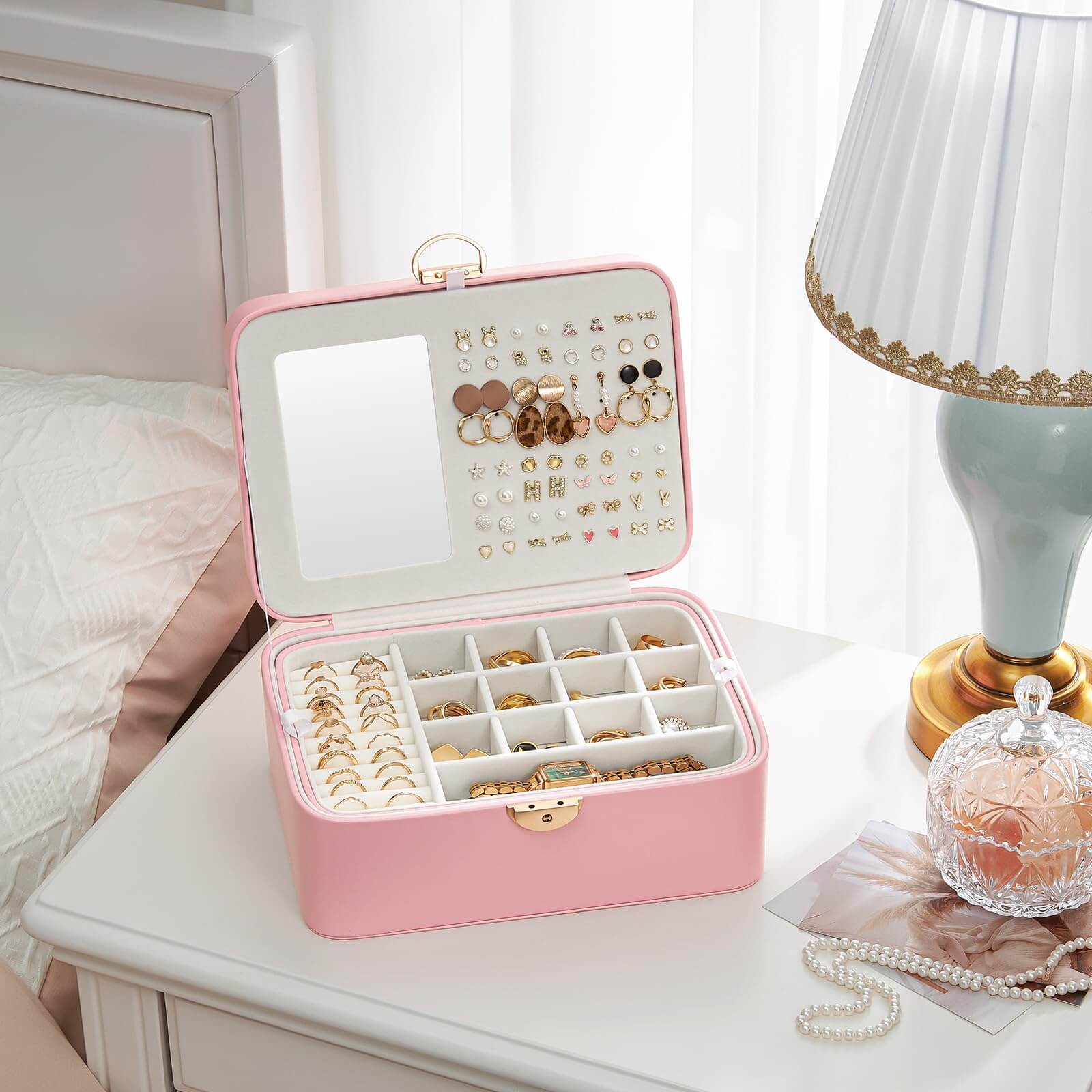 Jewelry Box with Bow Clasp and Mirror