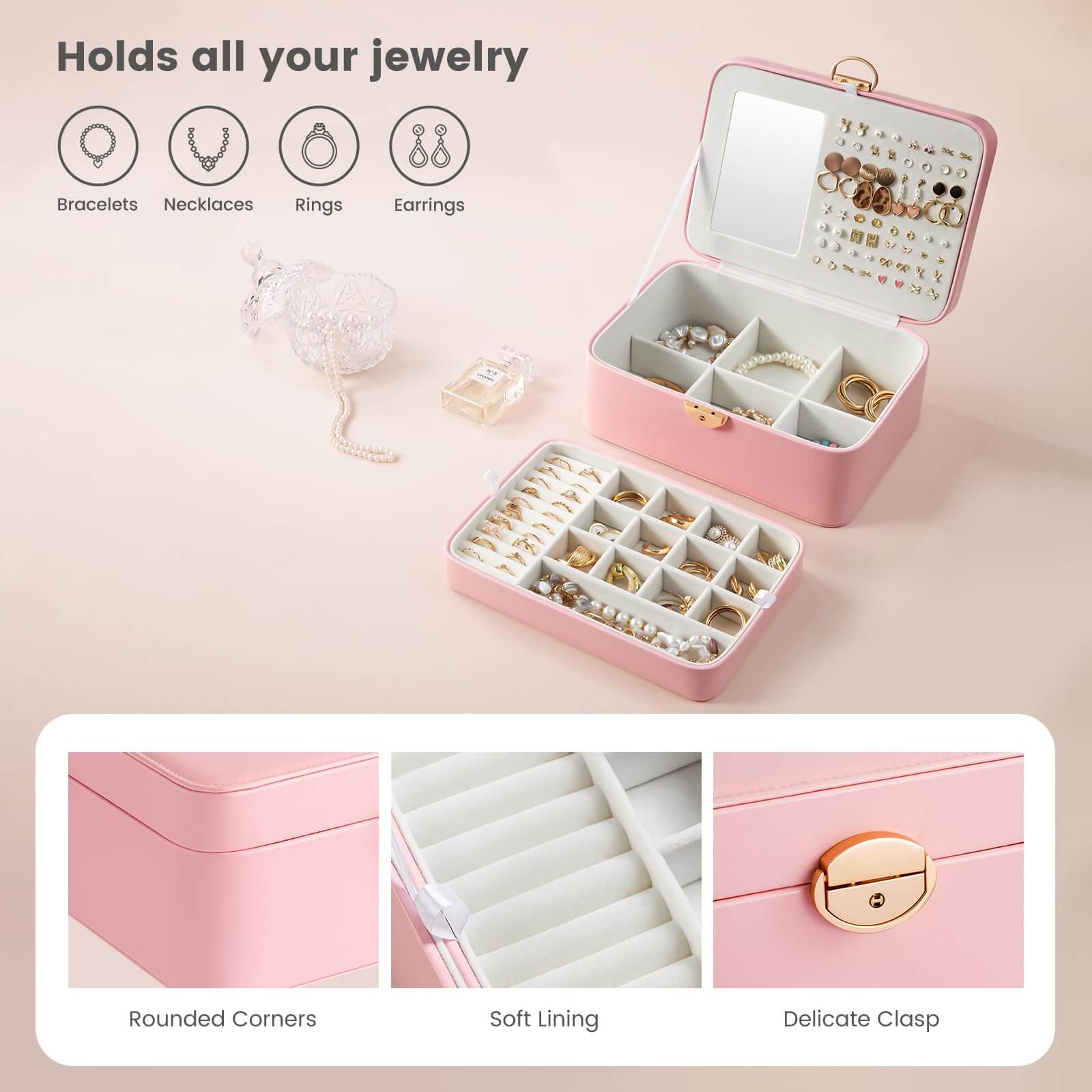 Jewelry Box with Bow Clasp and Mirror