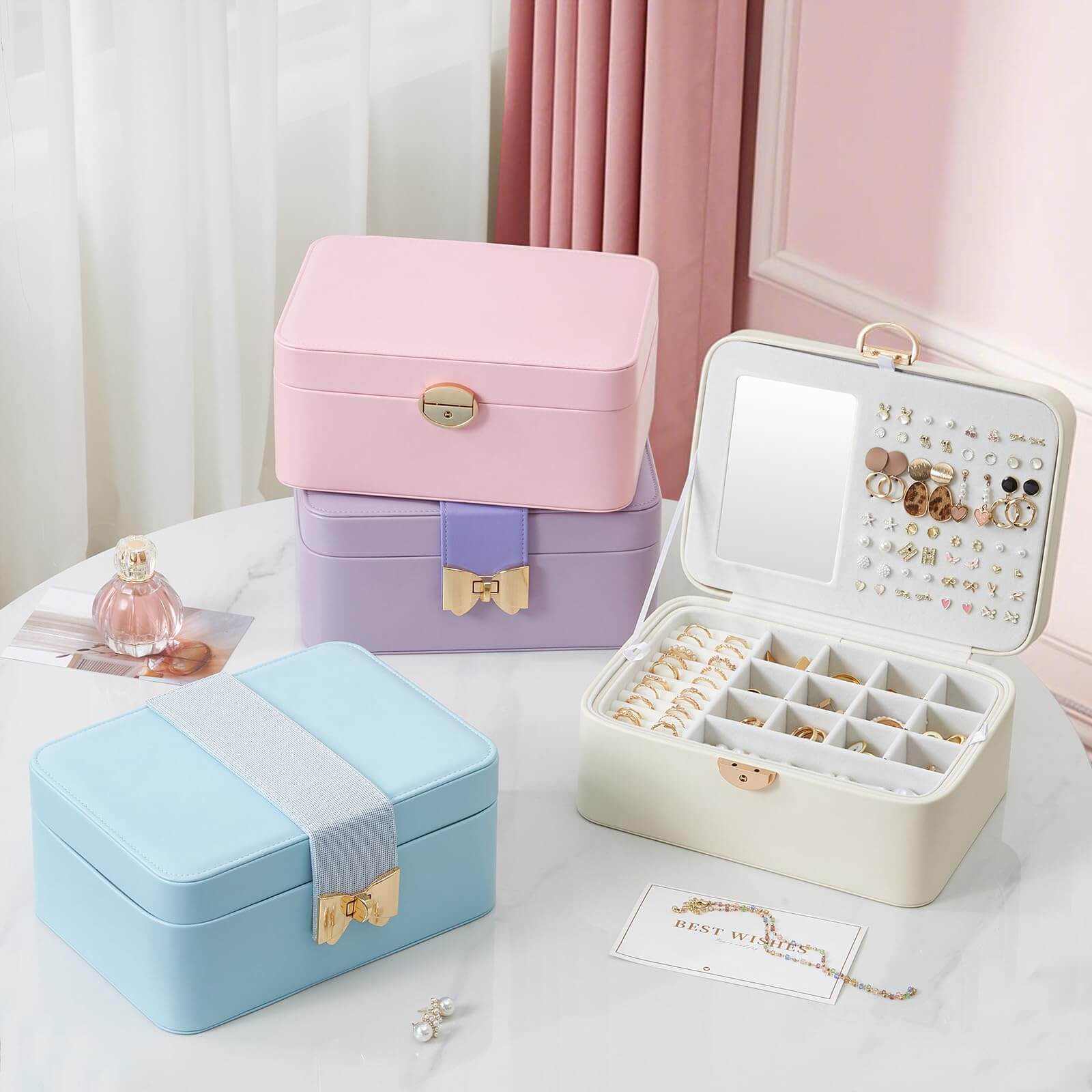 Jewelry Box with Bow Clasp and Mirror