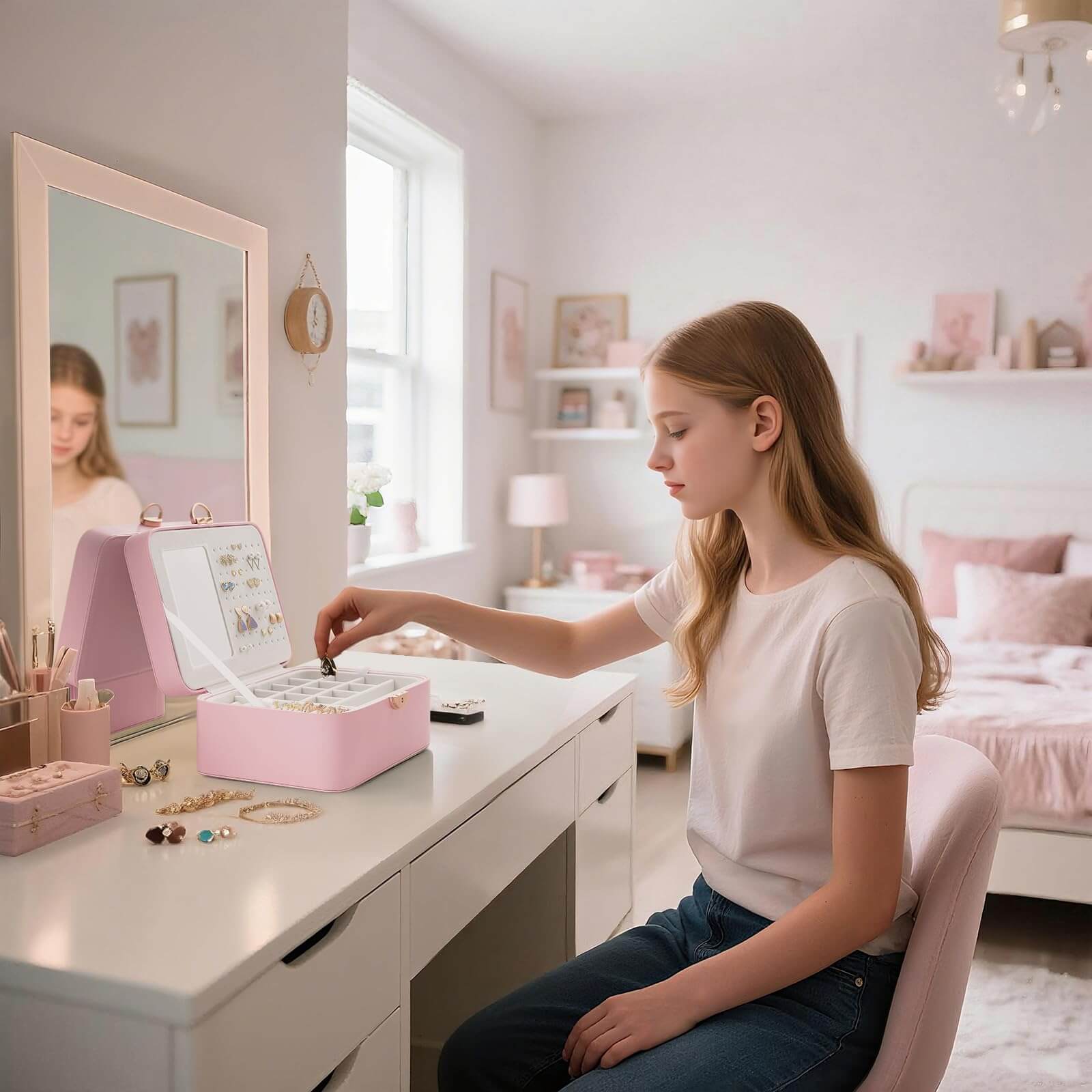 Jewelry Box with Bow Clasp and Mirror