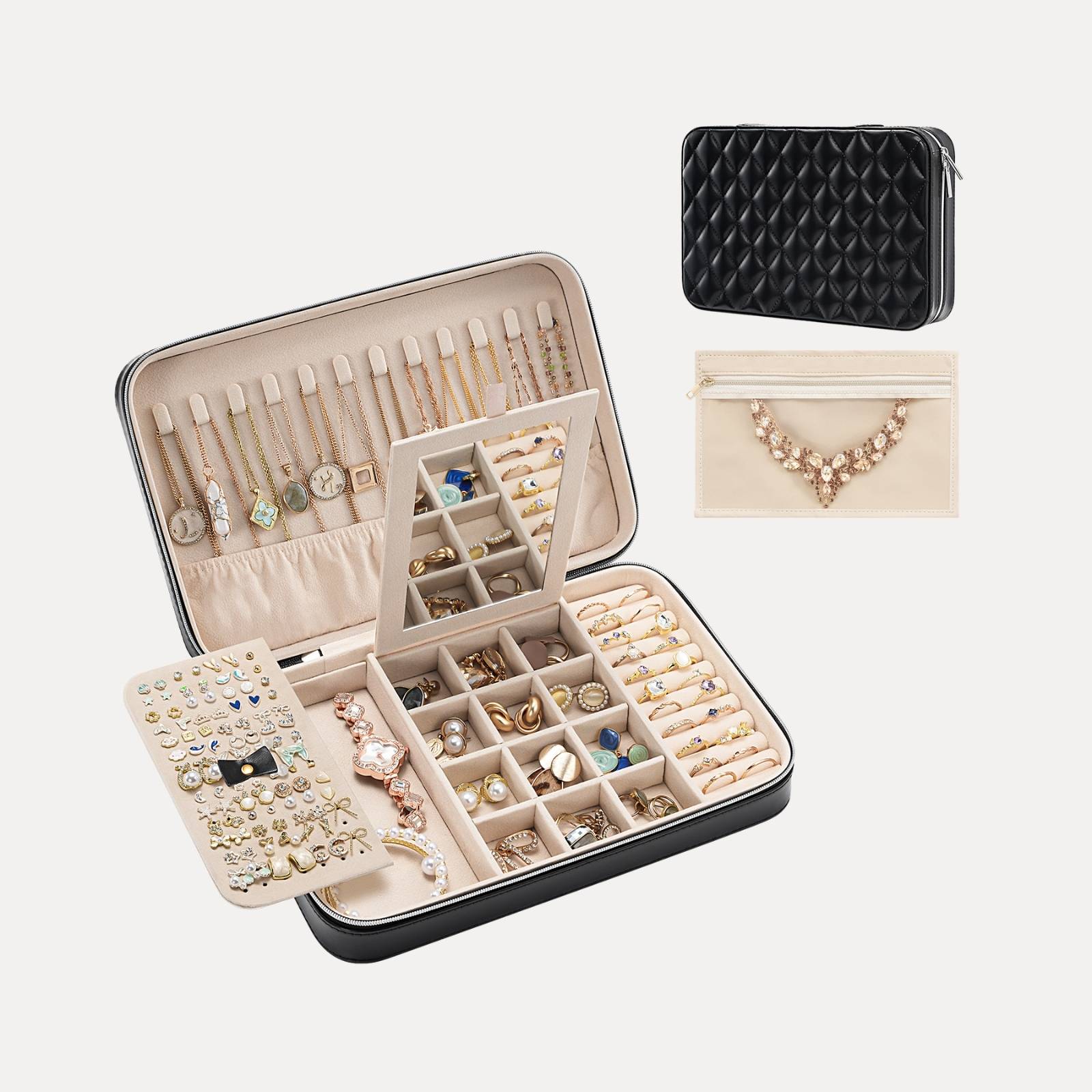 Travel Jewelry Organizer Box with Mirror