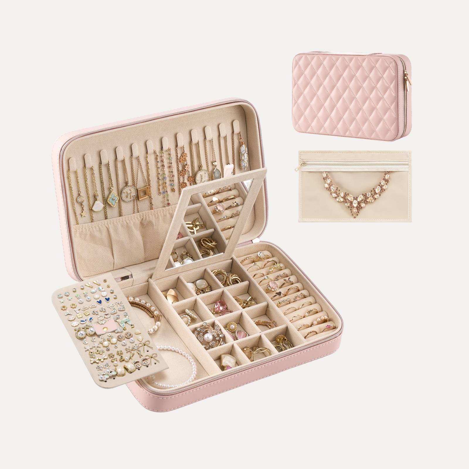 Travel Jewelry Organizer Box with Mirror