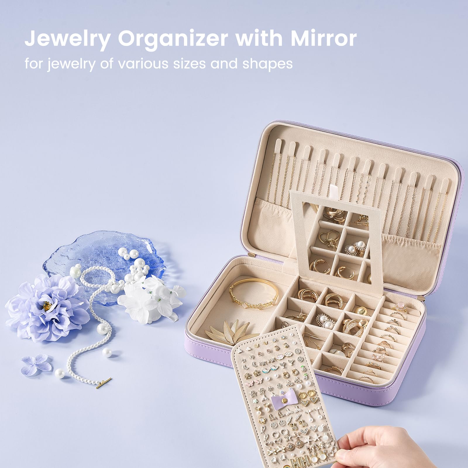 Travel Jewelry Organizer Box with Mirror