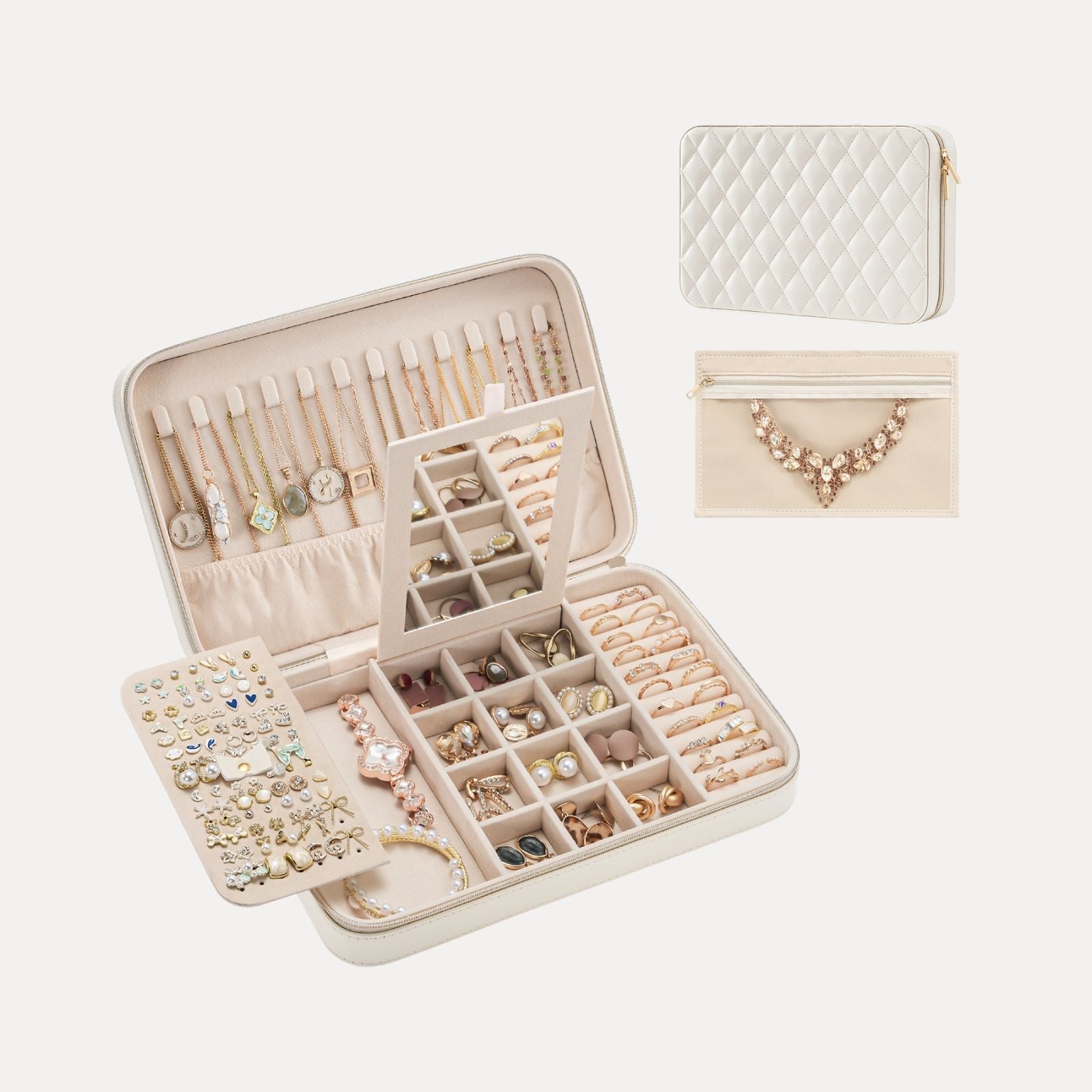 Travel Jewelry Organizer Box with Mirror