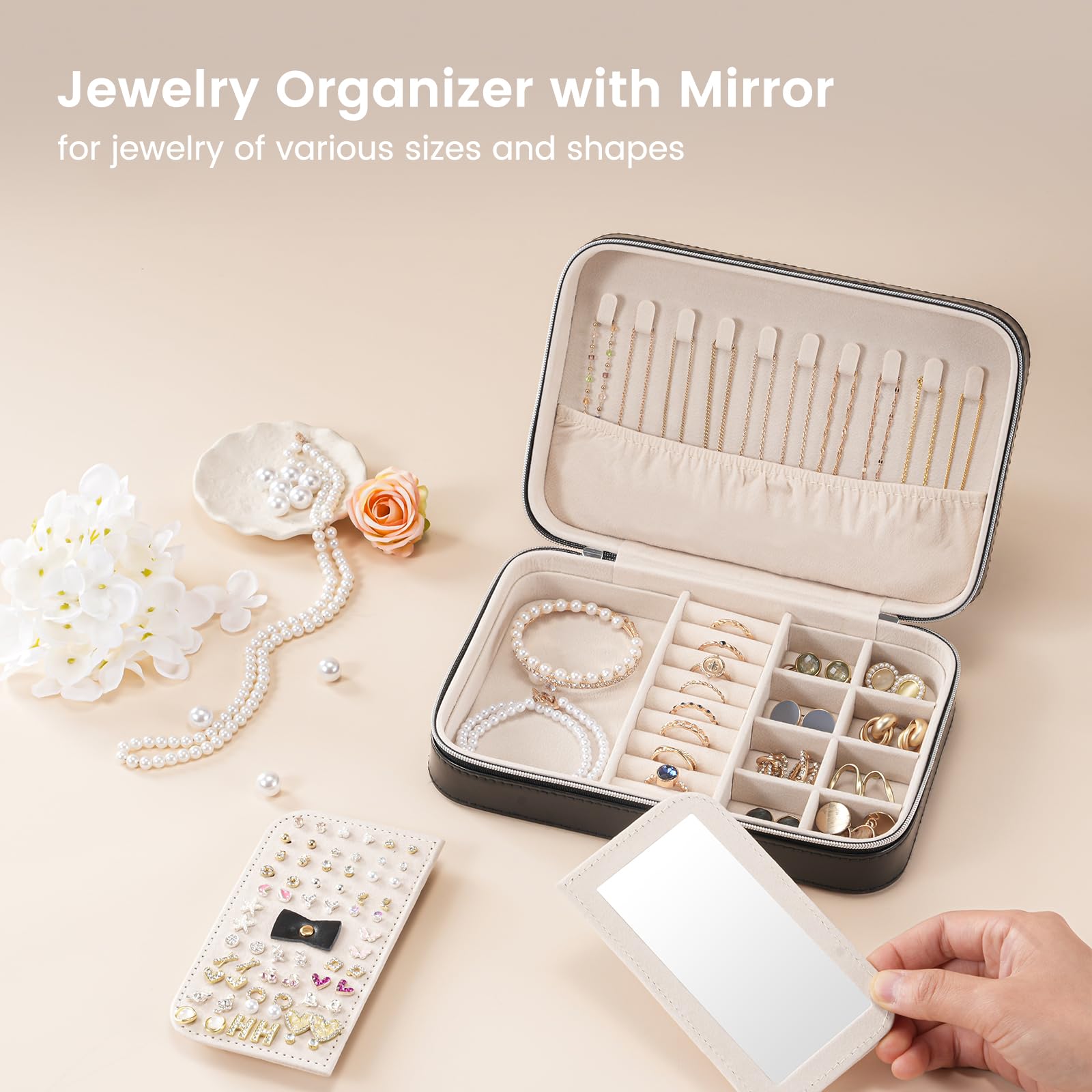 Travel Jewelry Organizer Box with Mirror