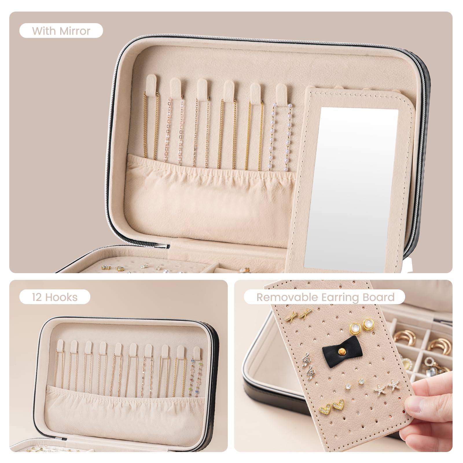 Travel Jewelry Organizer Box with Mirror