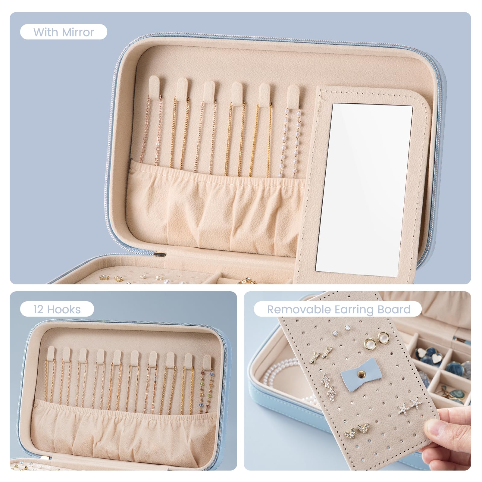 Travel Jewelry Organizer Box with Mirror