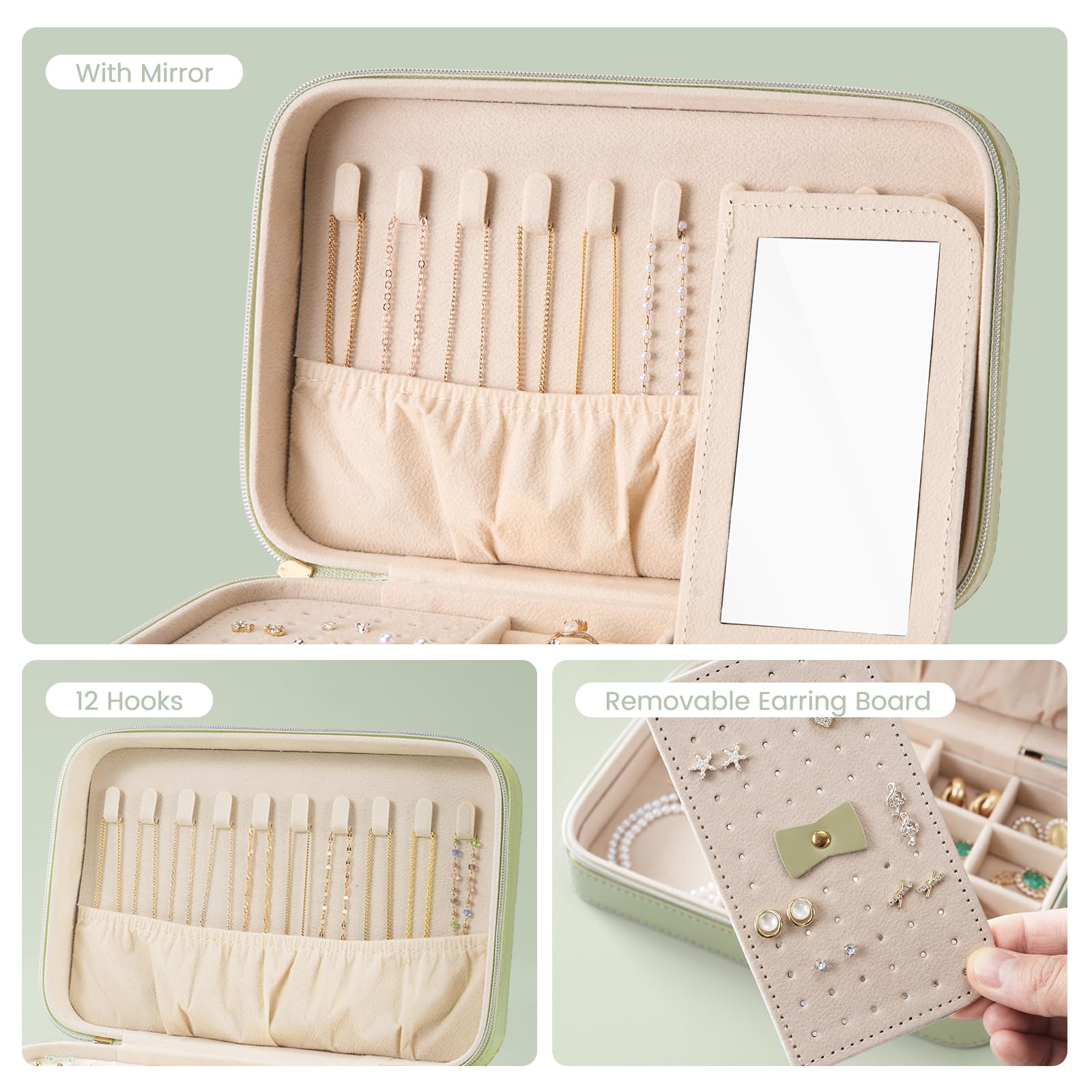 Travel Jewelry Organizer Box with Mirror