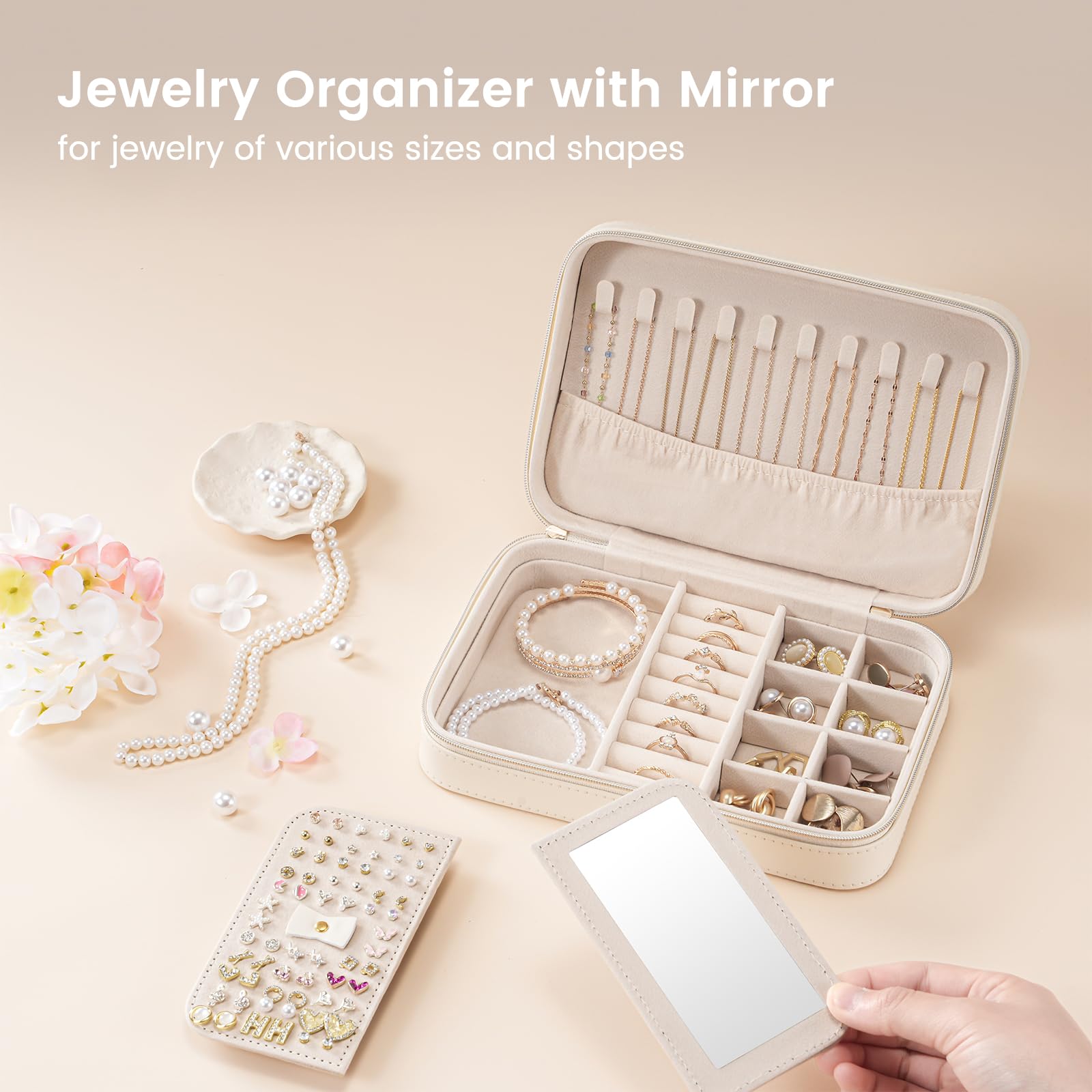 Travel Jewelry Organizer Box with Mirror