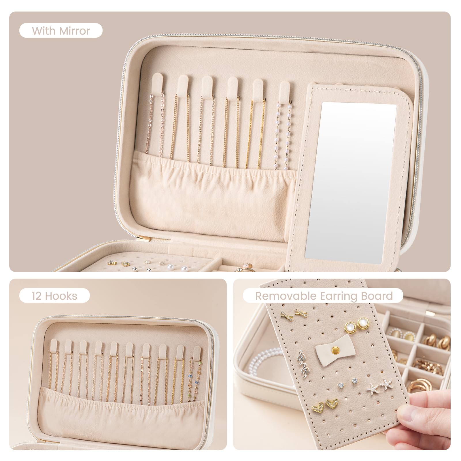 Travel Jewelry Organizer Box with Mirror