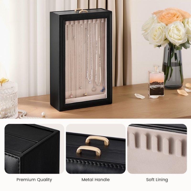 Necklace Organizer Box with Clear Lid