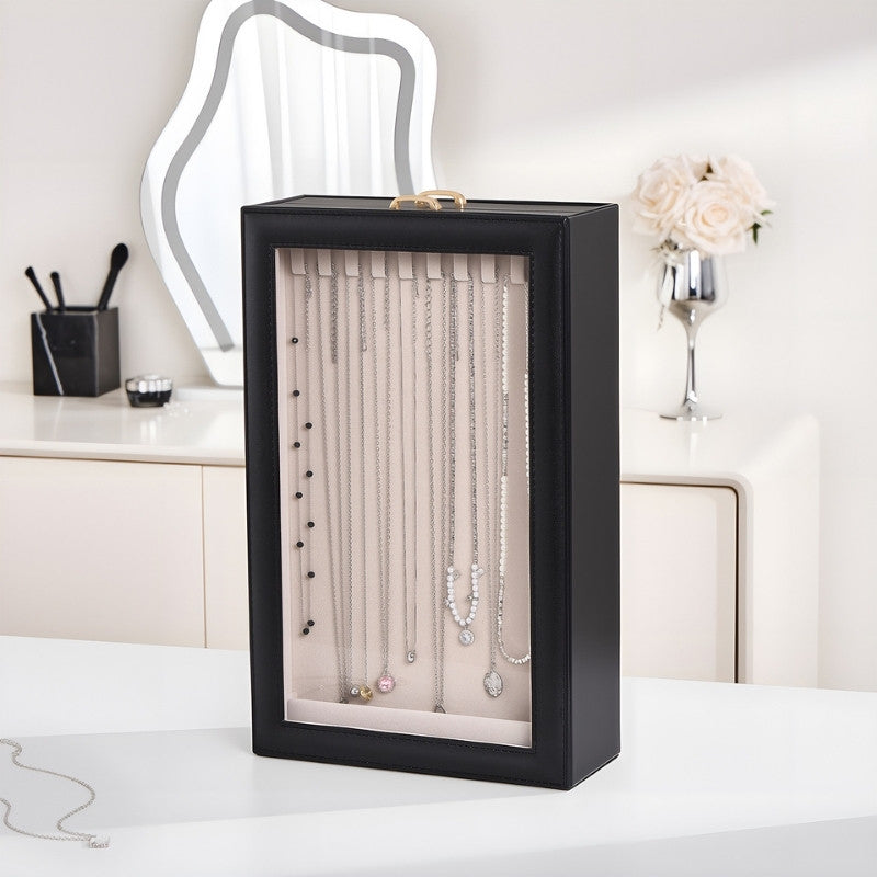 Necklace Organizer Box with Clear Lid