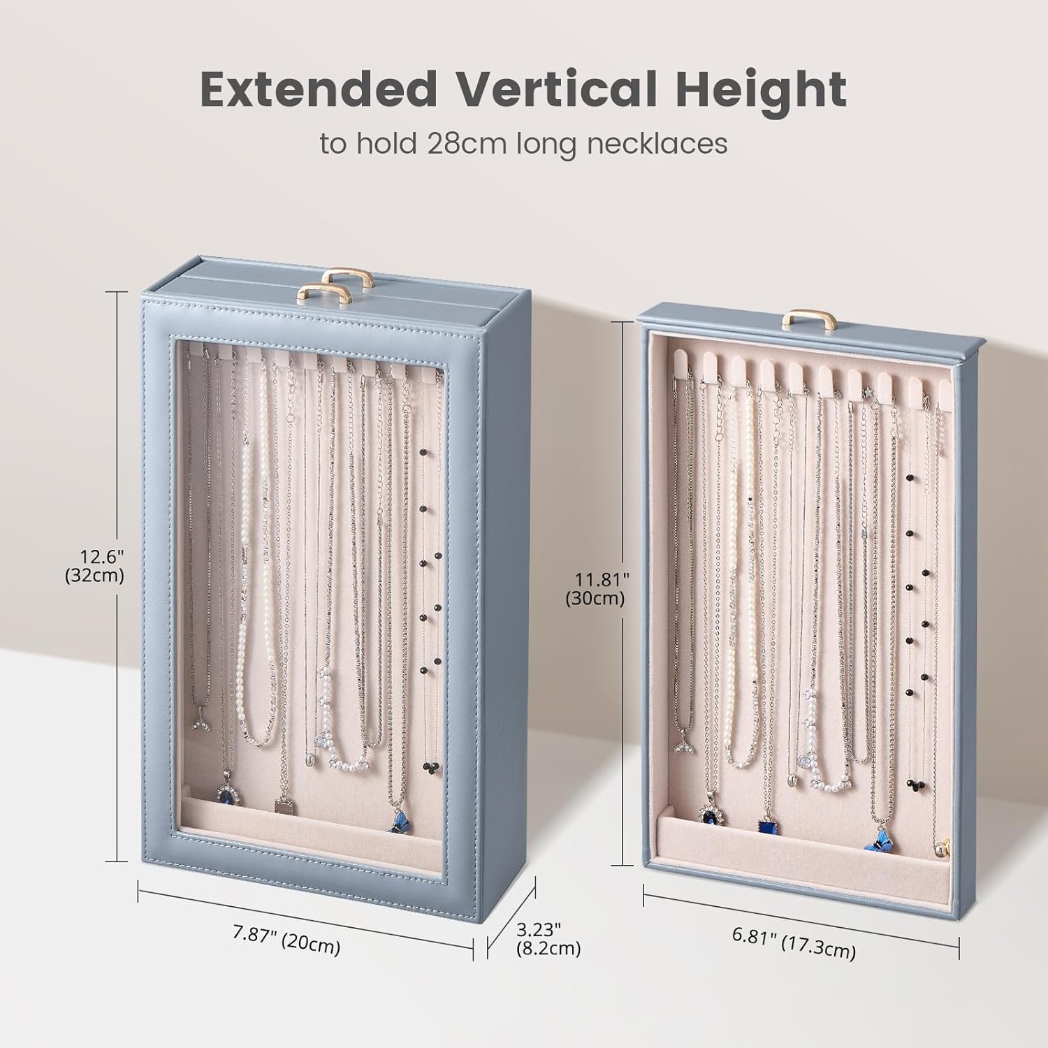 Necklace Organizer Box with Clear Lid