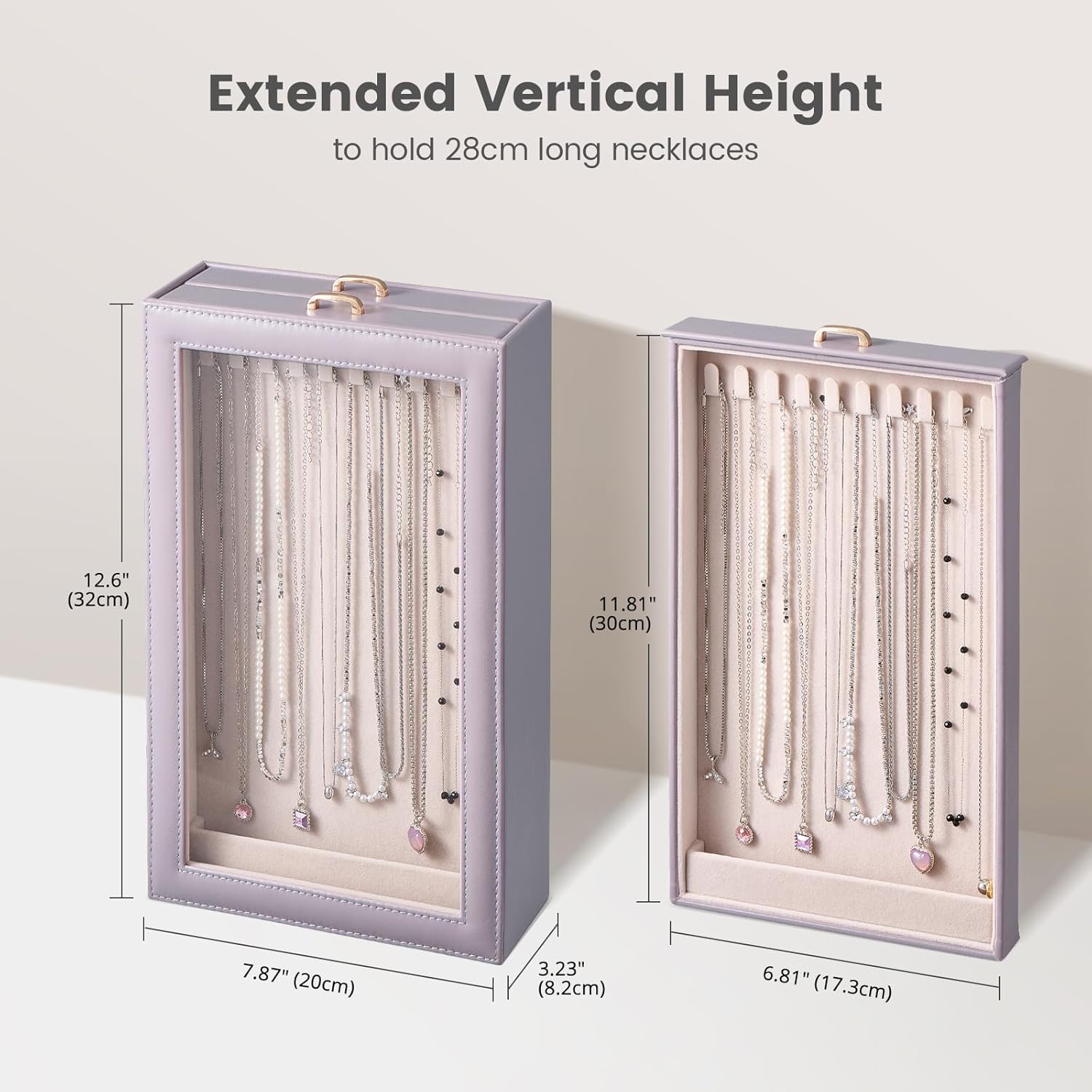 Necklace Organizer Box with Clear Lid