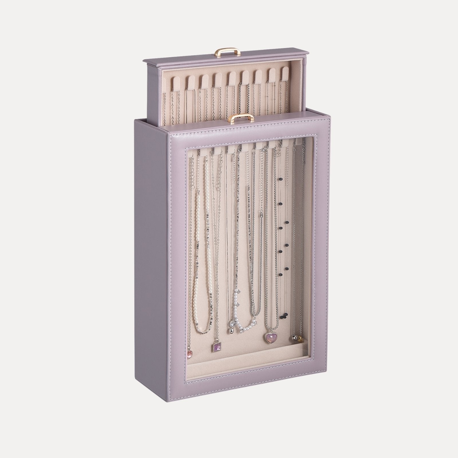 Necklace Organizer Box with Clear Lid